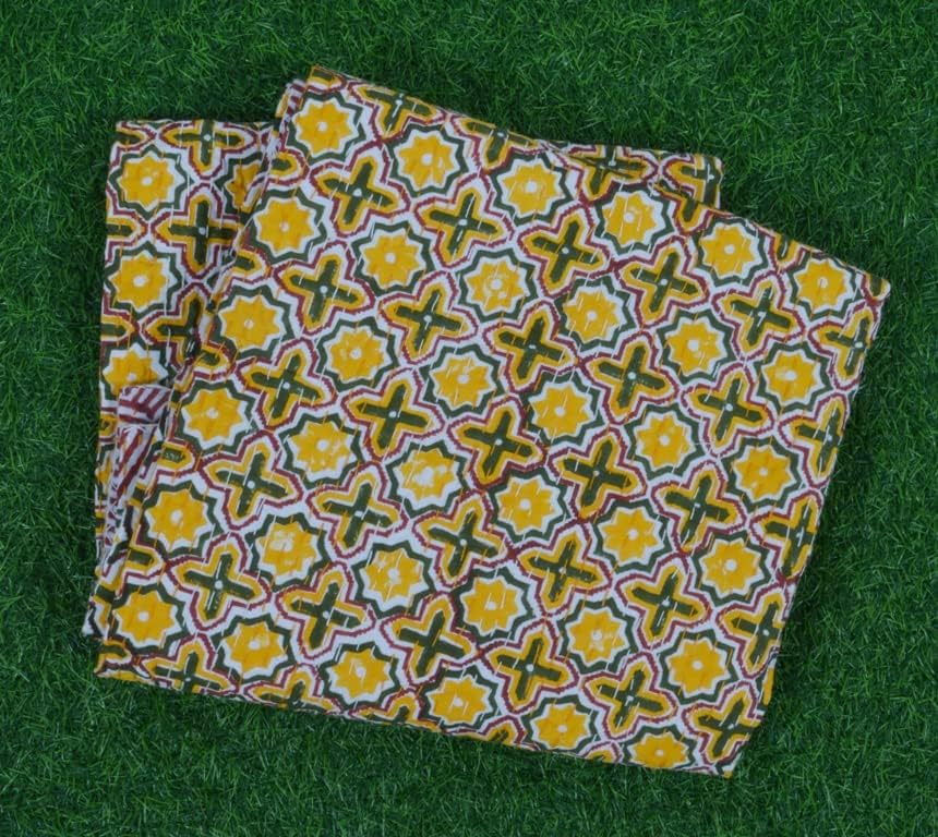 YUVANCRAFTS Colcha Kantha de algodón con estampado de bloques indios Kantha, tamaño individual, colcha vintage de Kantha, colcha de tamaño Queen