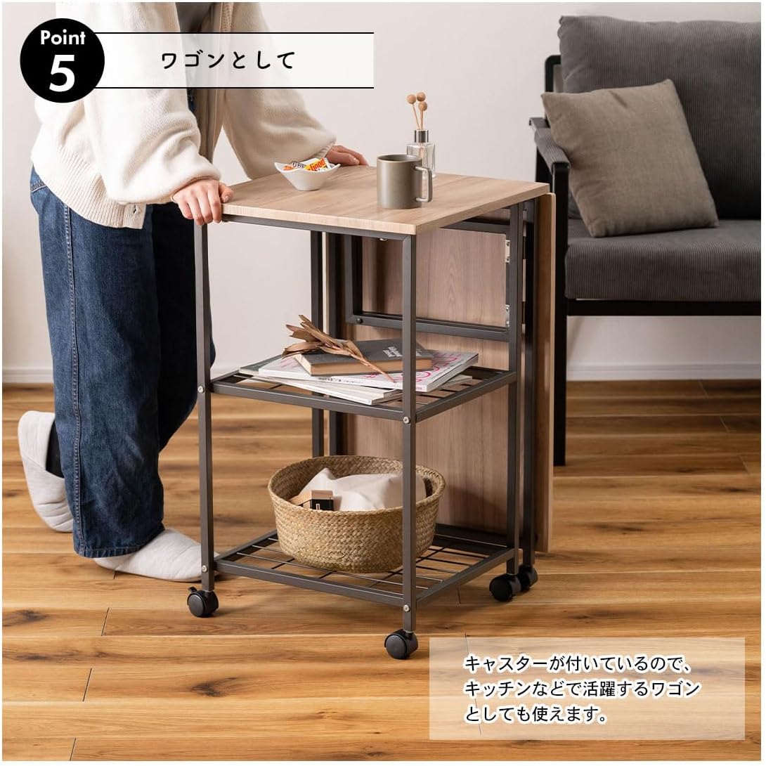 東谷 AZUMAYA 幅46/107&times;奥行45&times;高72cm MIP-60DGY 多機能デスク バタフライデスク オープンラック ナチ