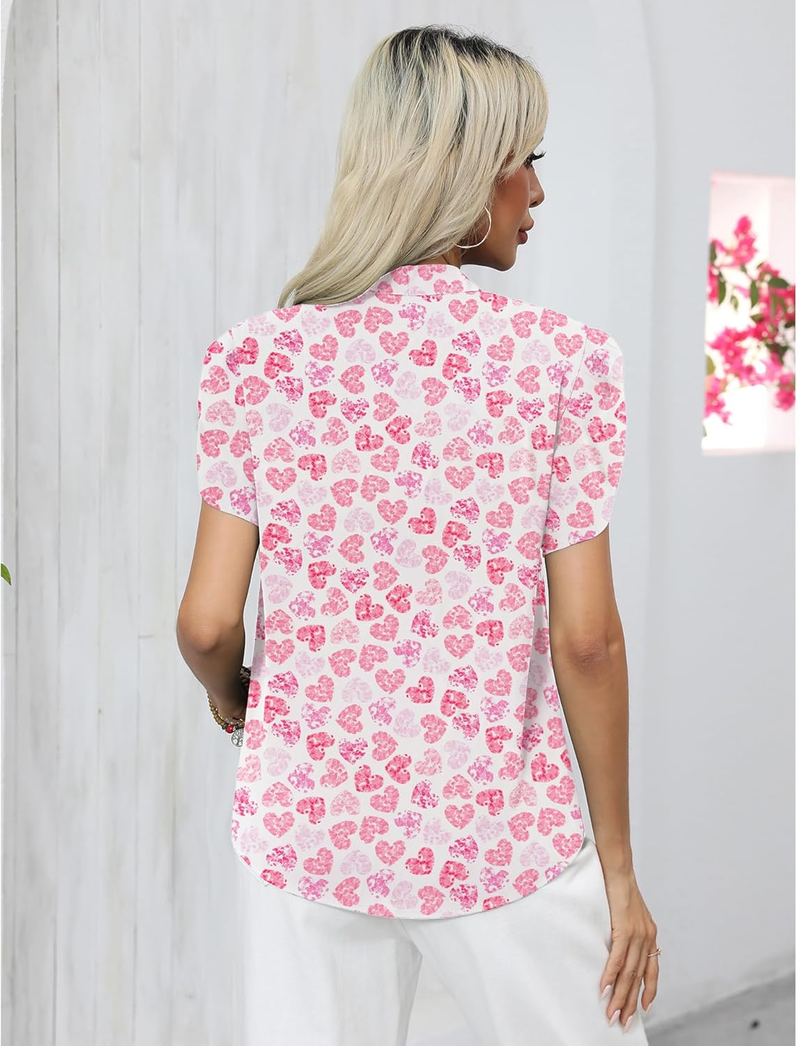 CZYINXIAN Women's Casual Petal Short Sleeve Chiffon Shirts Elegant Bow Tie Knot Business Top Blouse - Image 4