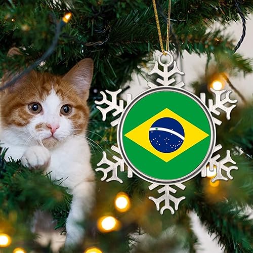 Miniatura 4 de Adornos de Navidad de Brasil para árbol bandera de Brasil copo de nieve adornos de metal colgantes para árbol de Navidad bandera nacional recuerdo