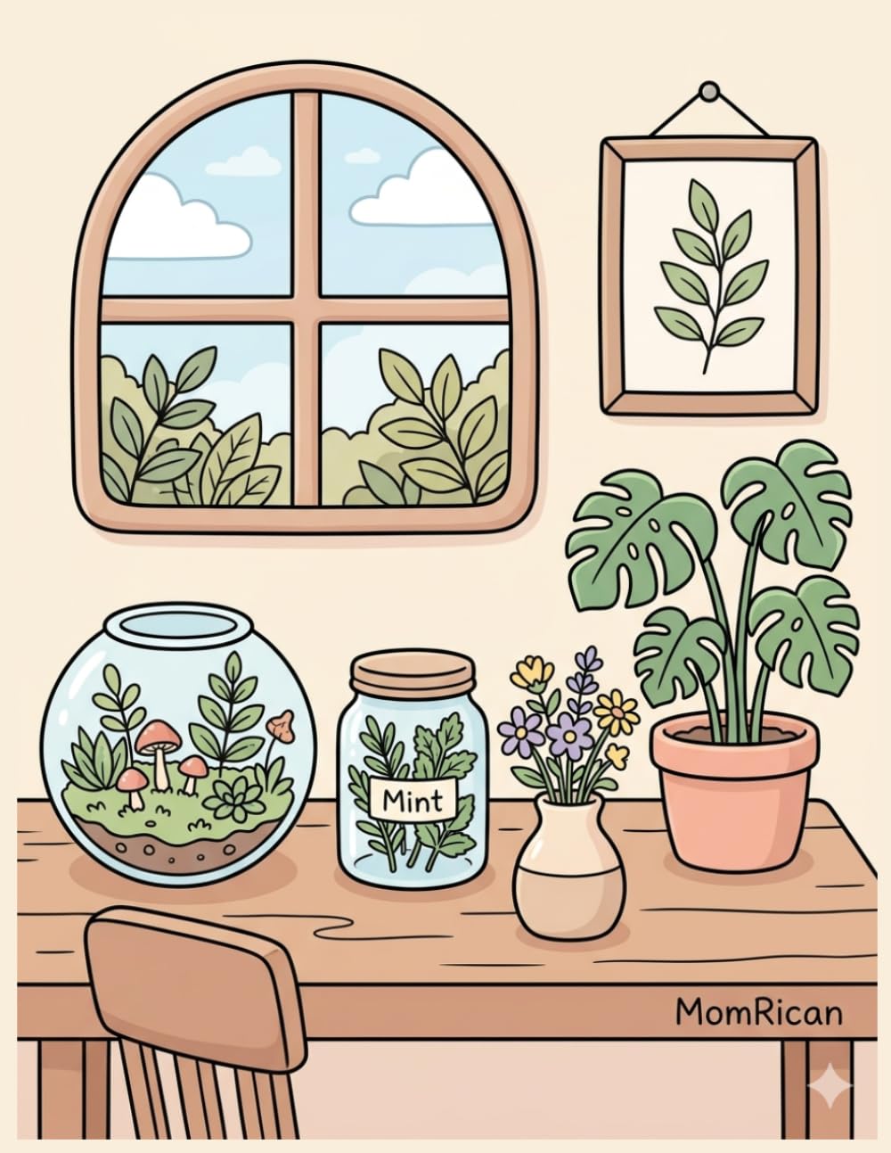 Cozy Botanical Specimens Coloring Book: Kawaii Plants, Terrariums, and Herbal Tea Moments from MomRican