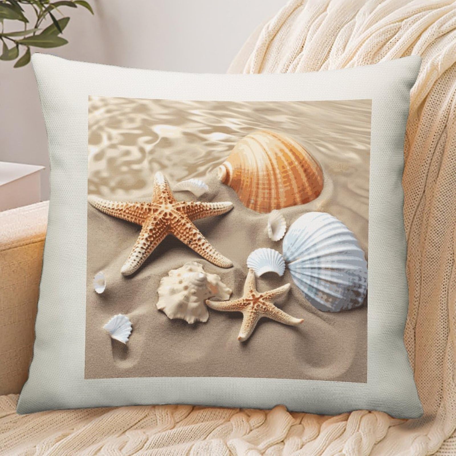 Adfgyerh Style Sea Shell Starfish Pillow Cover Breathable,Pillowcases Boho Decorative Envelope Closure,Throw Pillow Covers For Beach,Patio,Balcony,Couch Living Room 16 * 16In