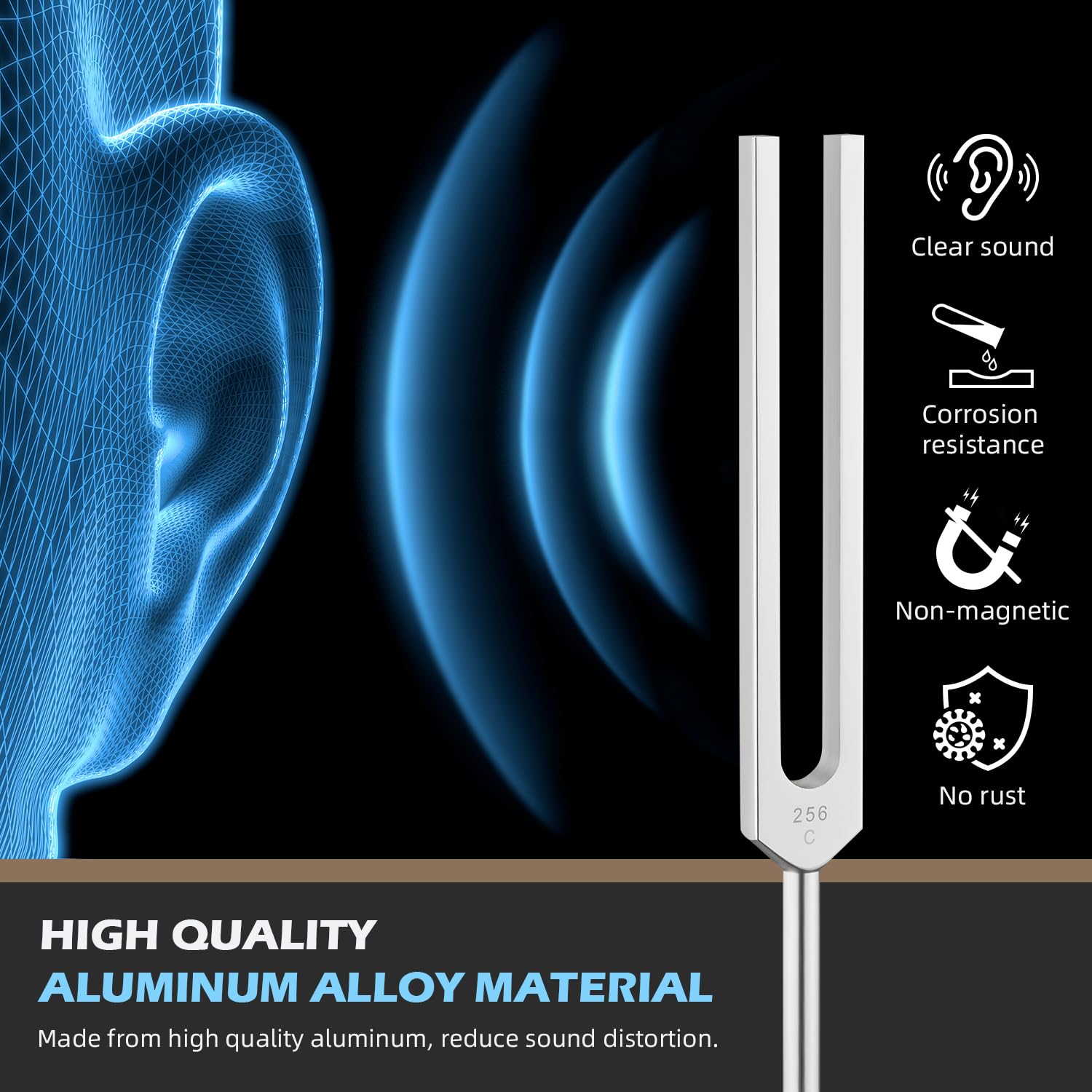 Juego de tenedores de afinación para curación, horquilla de afinación con peso y sin peso 128 Hz, 136.1 Hz, 256 Hz, 384 Hz, aleación de aluminio sin plomo, no magnética, activador de disco de