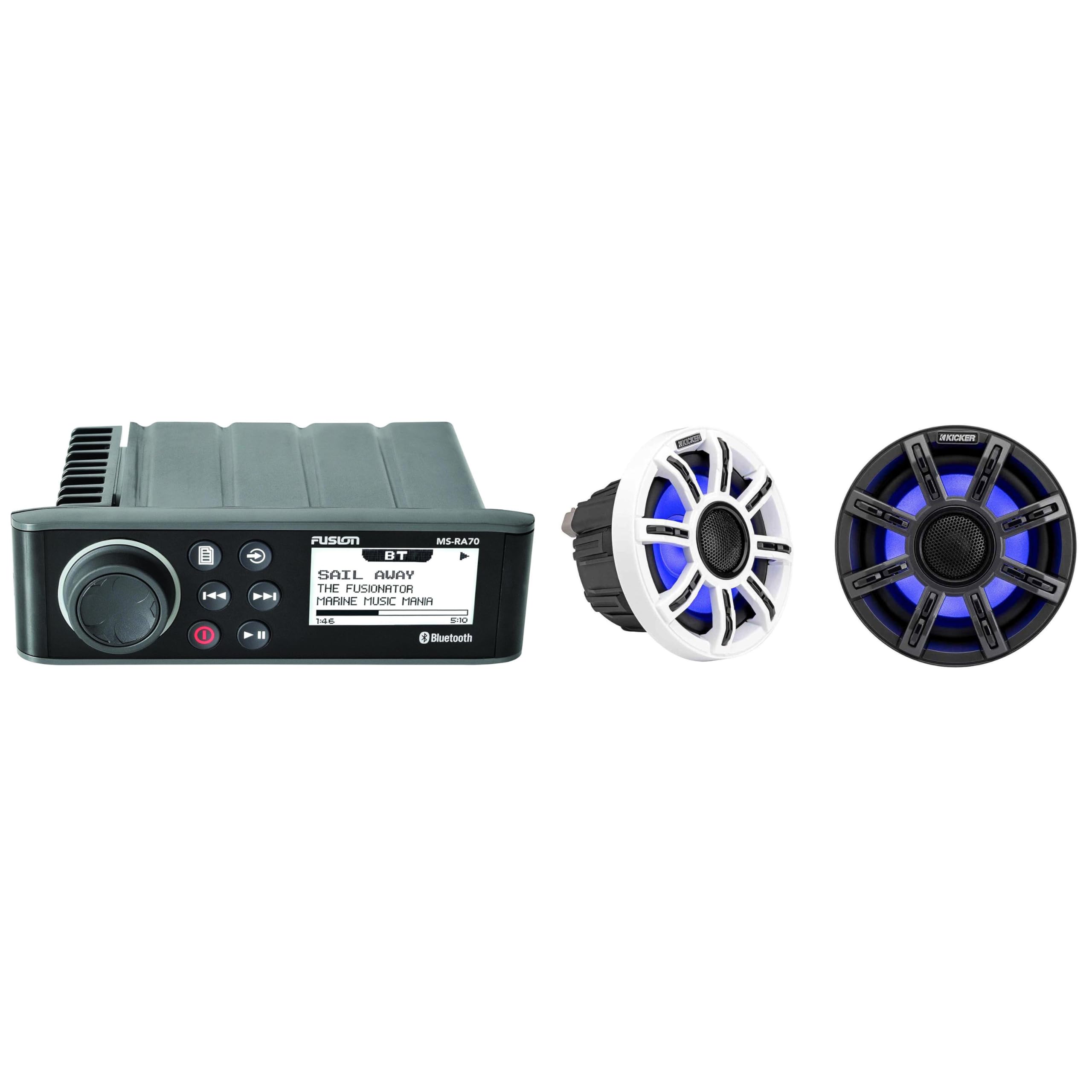 Fusion Entertainment MS-RA70 Marine Entertainment System with Bluetooth w/ 51MSC654 - MSC 6.5-Inch Premium Marine 4-Ohm LED Coaxial System, Pair