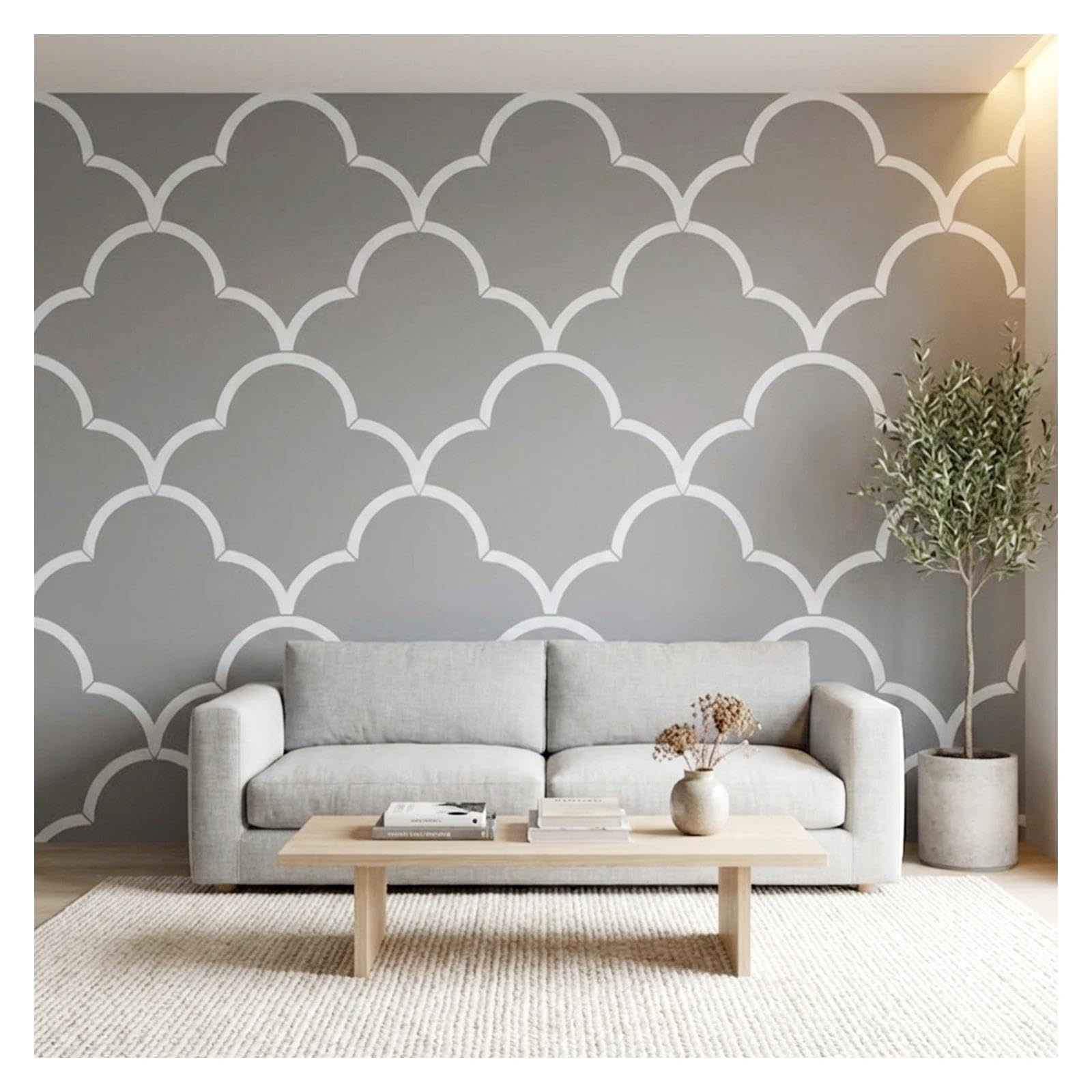 Pochoir mural géométrique 80 x 80 cm peinture béton terrasse cuisine