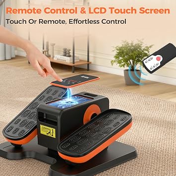 ESL Under Desk Elliptical - Portable Leg Exerciser with Pedal Strap for Seniors, Compact Seated Elliptical with Remote Control, LCD Display Electric Elliptical (New Black Style with 2 Pedal Straps)