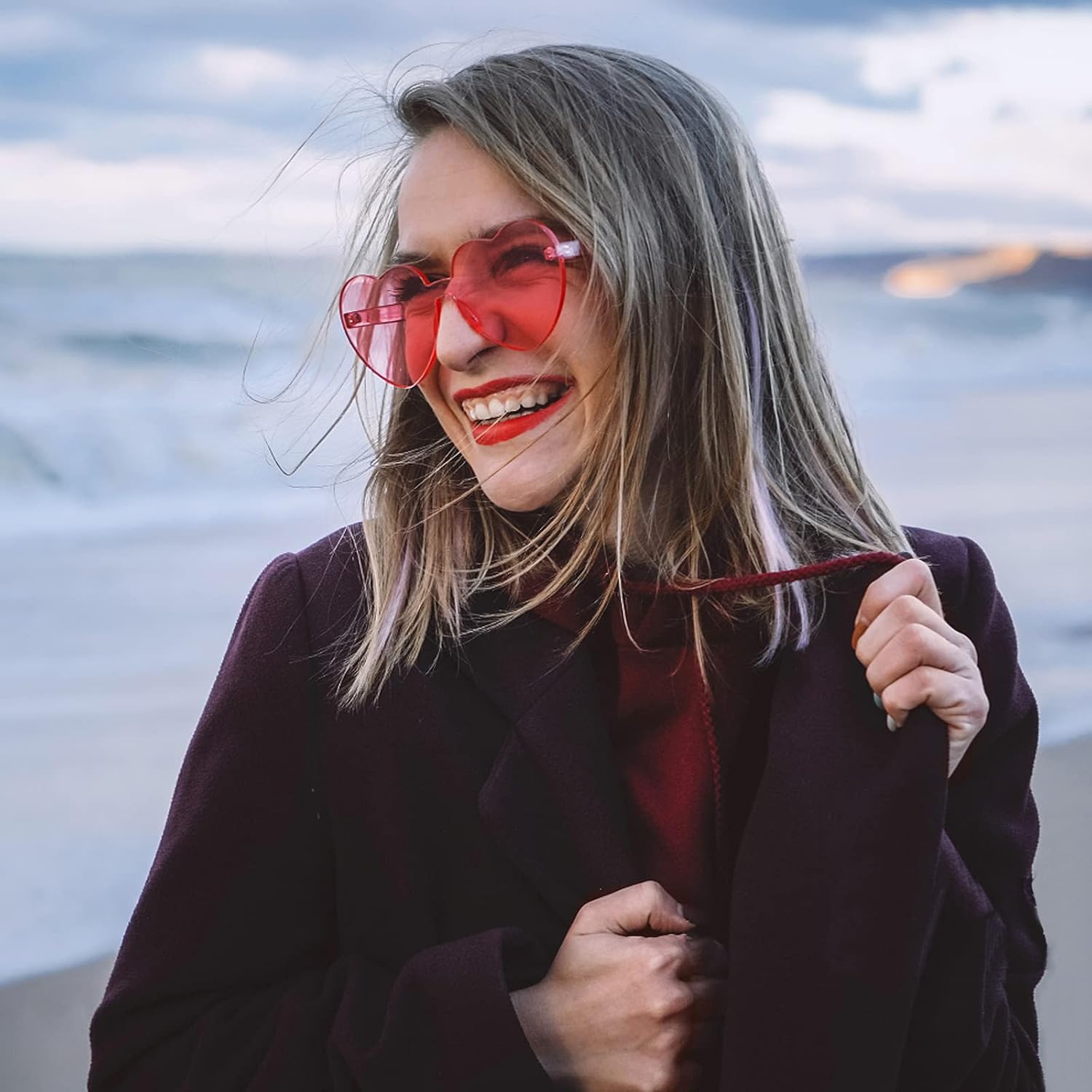 10/20 Pack Star/Heart Shape/Round/Butterfly/Cat Eye/Rectangle/Fire Rimless Tinted Party Sunglasses Color Glasses - Image 2