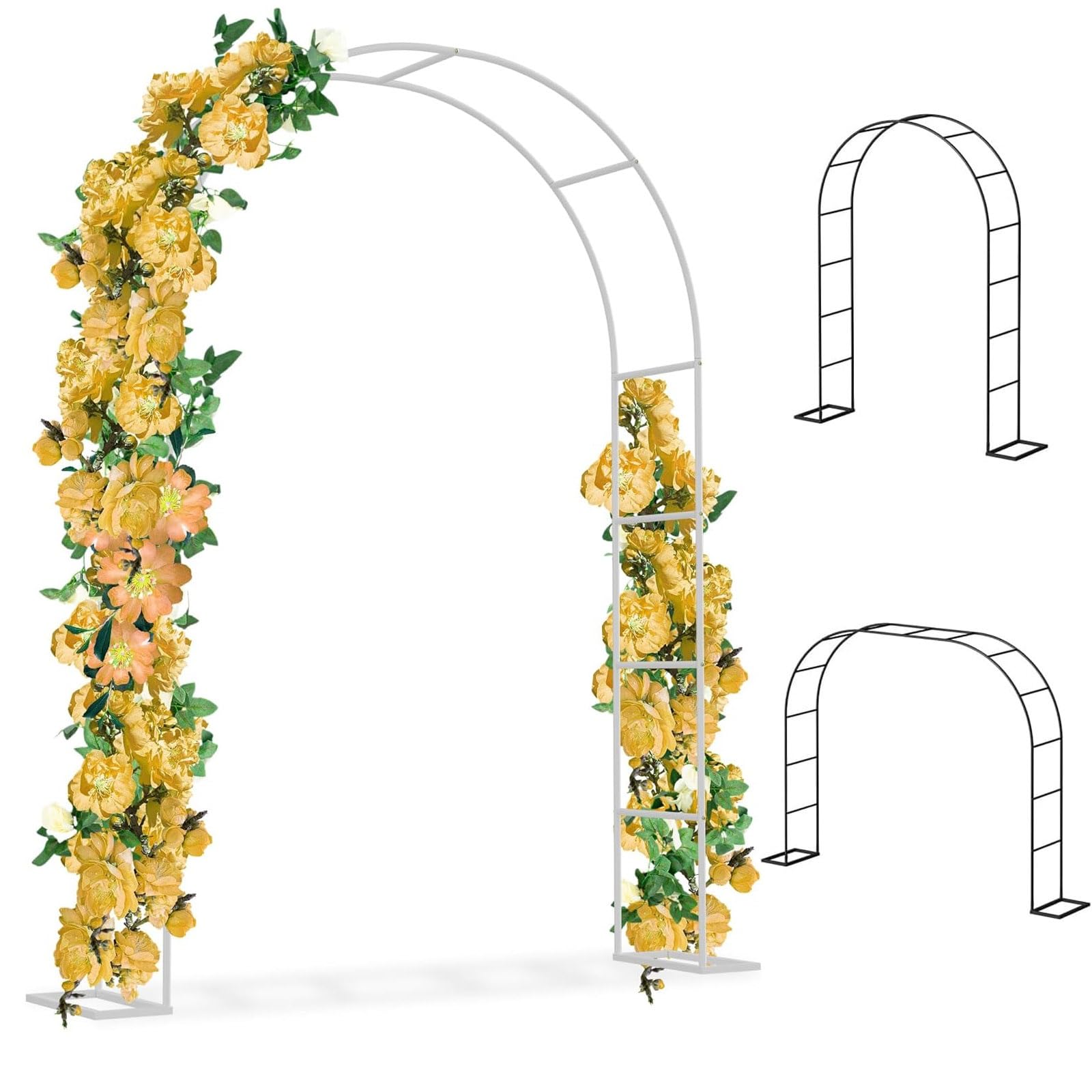 Arco da giardino in metallo nero, robusto telaio in acciaio per piante rampicanti, 140 x 230/140 x 240 cm, perfetto per matrimoni all'aperto e decorazioni natalizie, elegante arco (bianco L 300 x 220