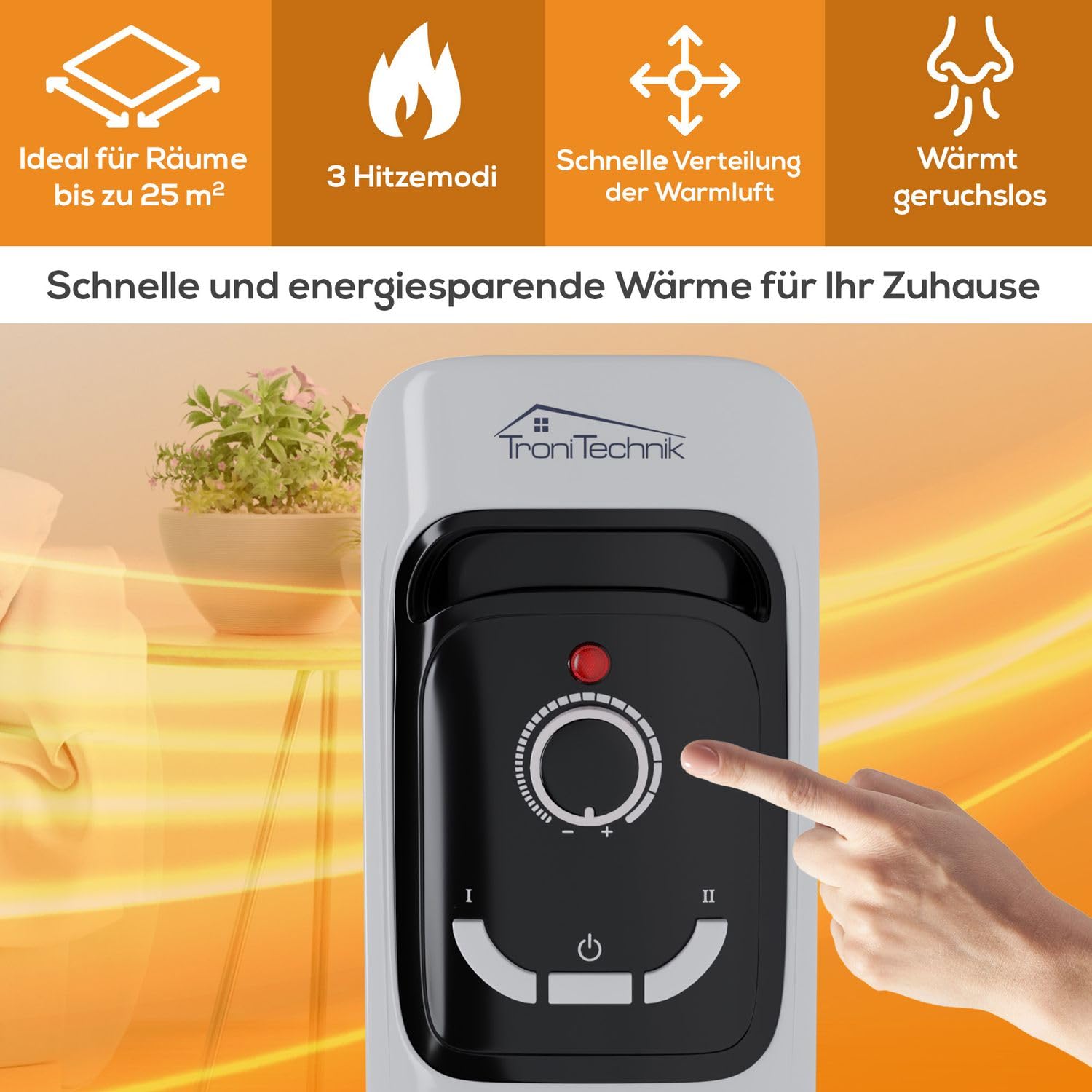 Tronitechnik® Ölradiator OR-211 11 Rippen 2500 W WiFi weiß
