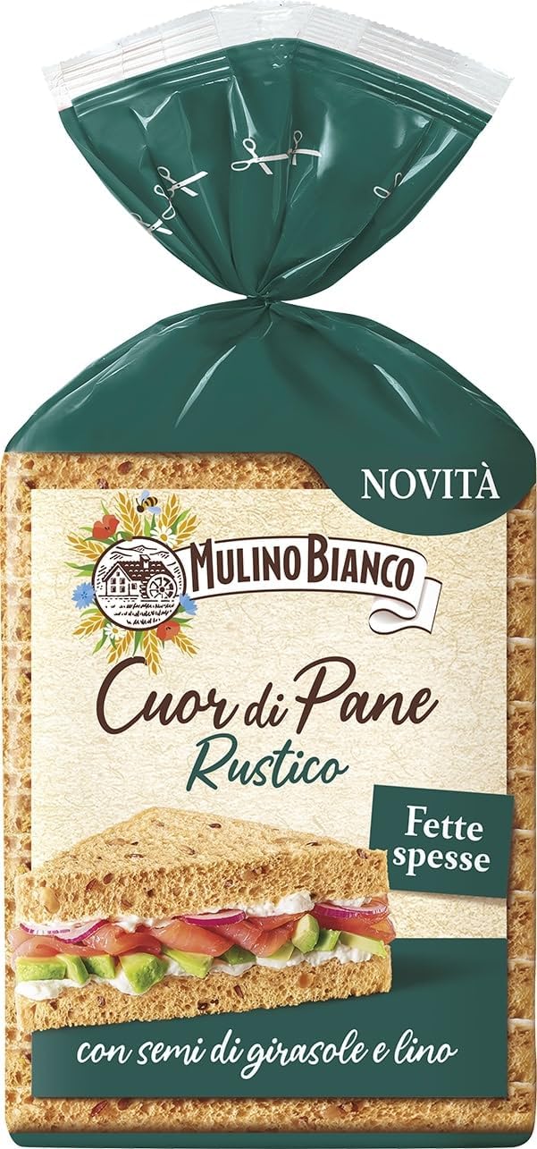 Mulino Bianco Cuor di Pane Rustico, con Farina di Segale, 300g | Semi di Girasole e Semi di Lino, Fette Spesse, Ideale per Tramezzini e Sandwich, Confezione da 8 Fette