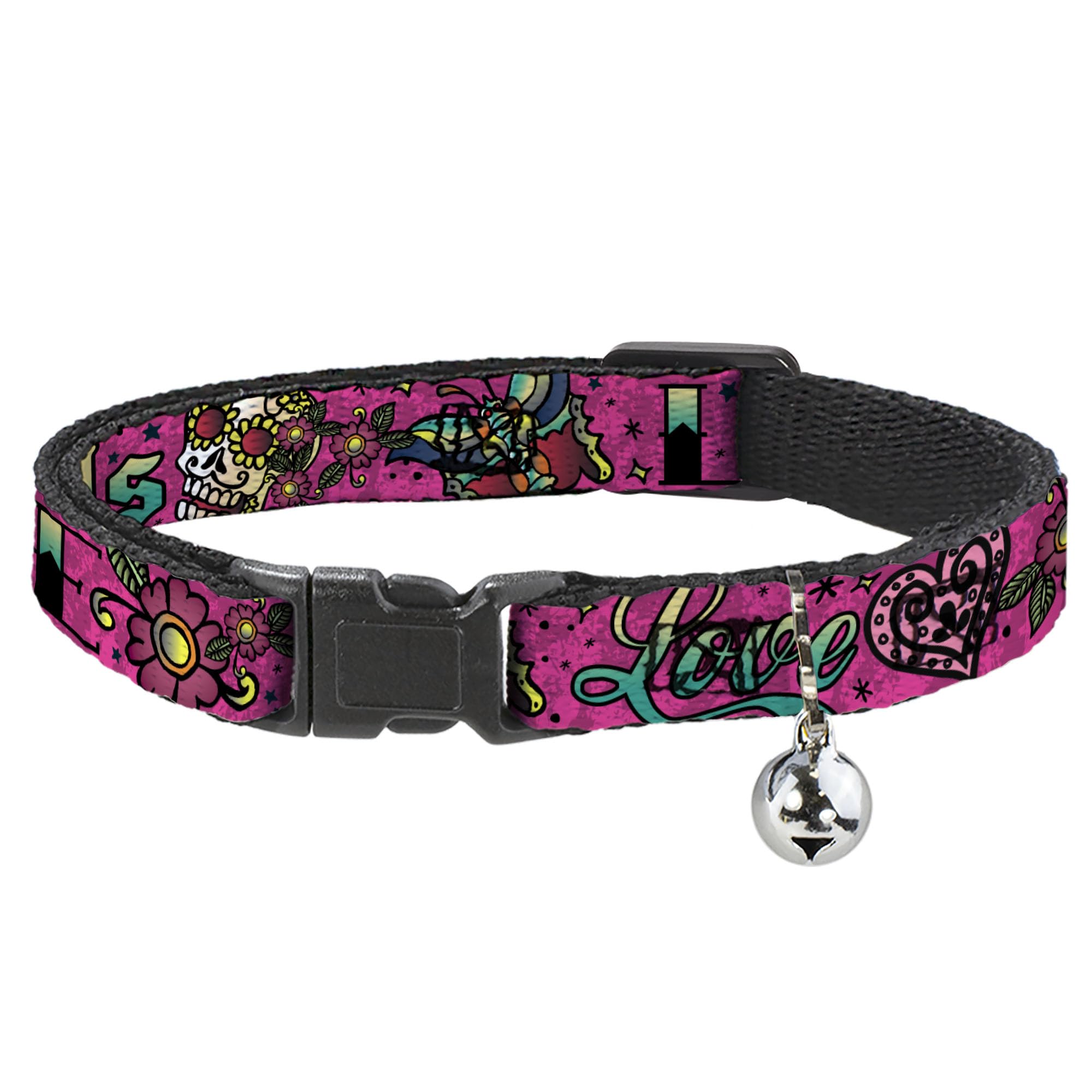 Collar para gato Breakaway Love Kills rosa que evita enganches y riesgos