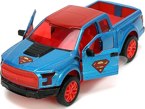 Miniatura 3 de Jada 33092 - Camión camioneta F-150 Raptor azul metálico y rojo con interior rojo y figura fundida a presión DC Hollywood Rides Series 132 Modelo de