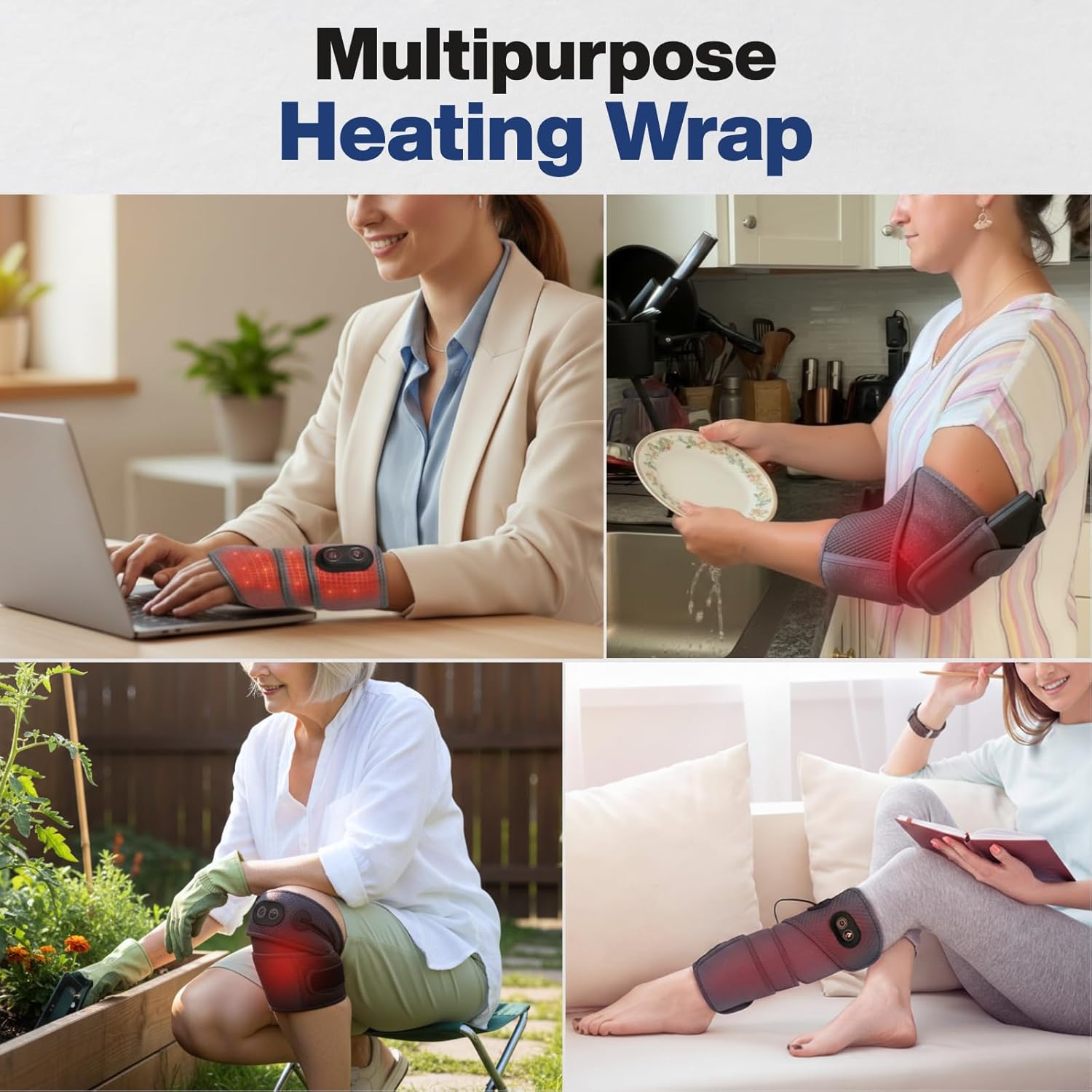 Arm, Elbow, Knee Heating Pad with Battery Pack, 39x3.5in Extra Long Multipurpose Heating Brace, 3 Heat Settings Cordless Heated Wrap - Image 6