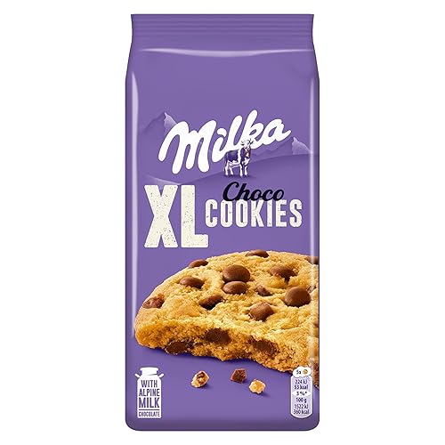 Immagine del prodotto Milka, Cookies XL Choco, Biscotto Maxi Croccante con Golose Pepite di Cioccolato al Latte Milka, con Latte Alpino, Cacao Sostenibile, 184g (8 biscotti da 23g)