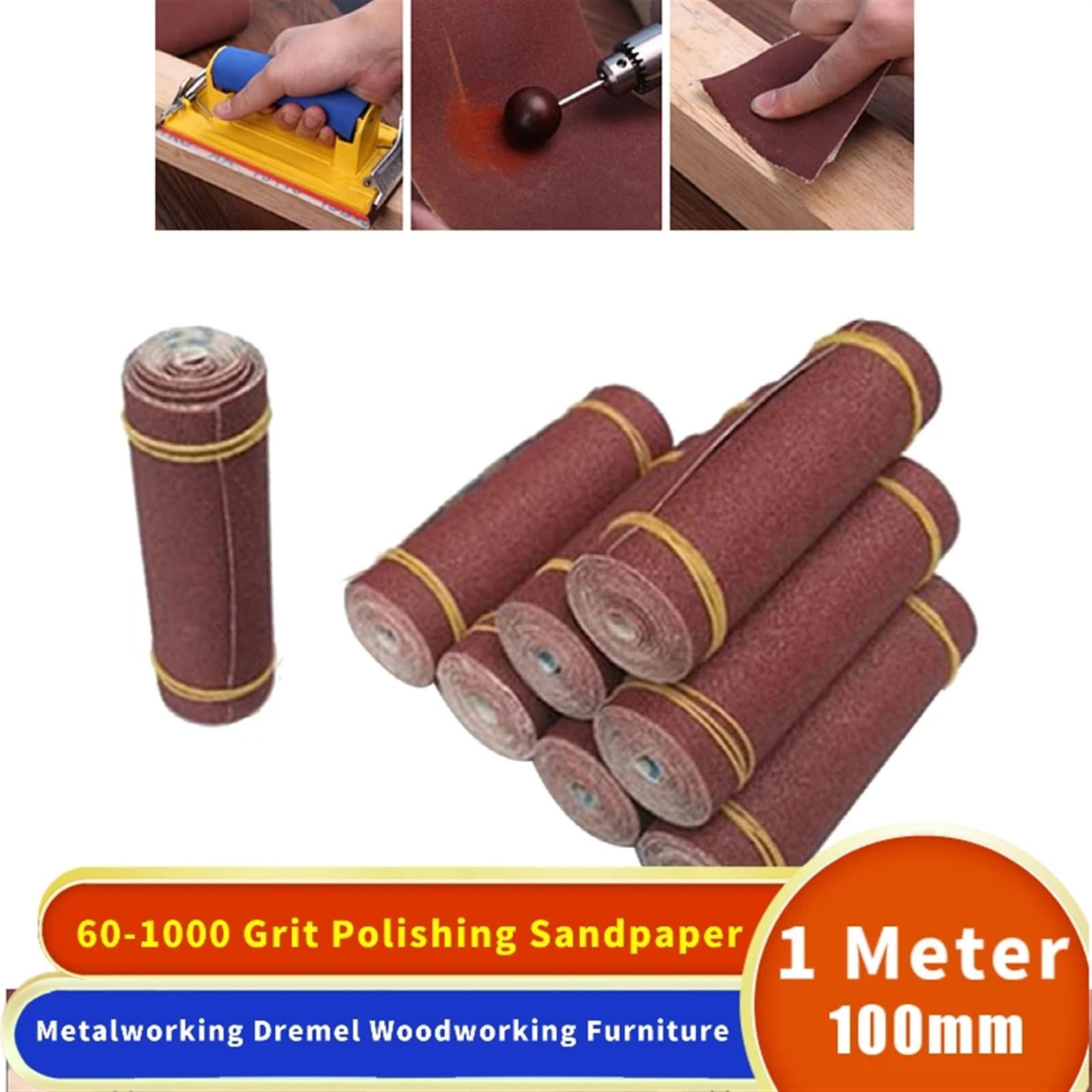 Nastri abrasivi for levigatrice a nastro 5 pezzi 1 M Rotolo di tela smeriglio a grana 80-800 for lucidatura della lavorazione del legno dei metalli(100 Grit)