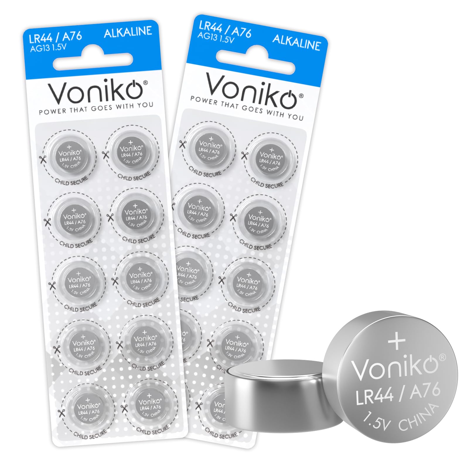 Voniko AG13 LR44 Batteries 20 Pack—[Ultra Power] Premium Alkaline 1.5 Volt LR44 Button Cell Battery for Toys & Electronic Devices