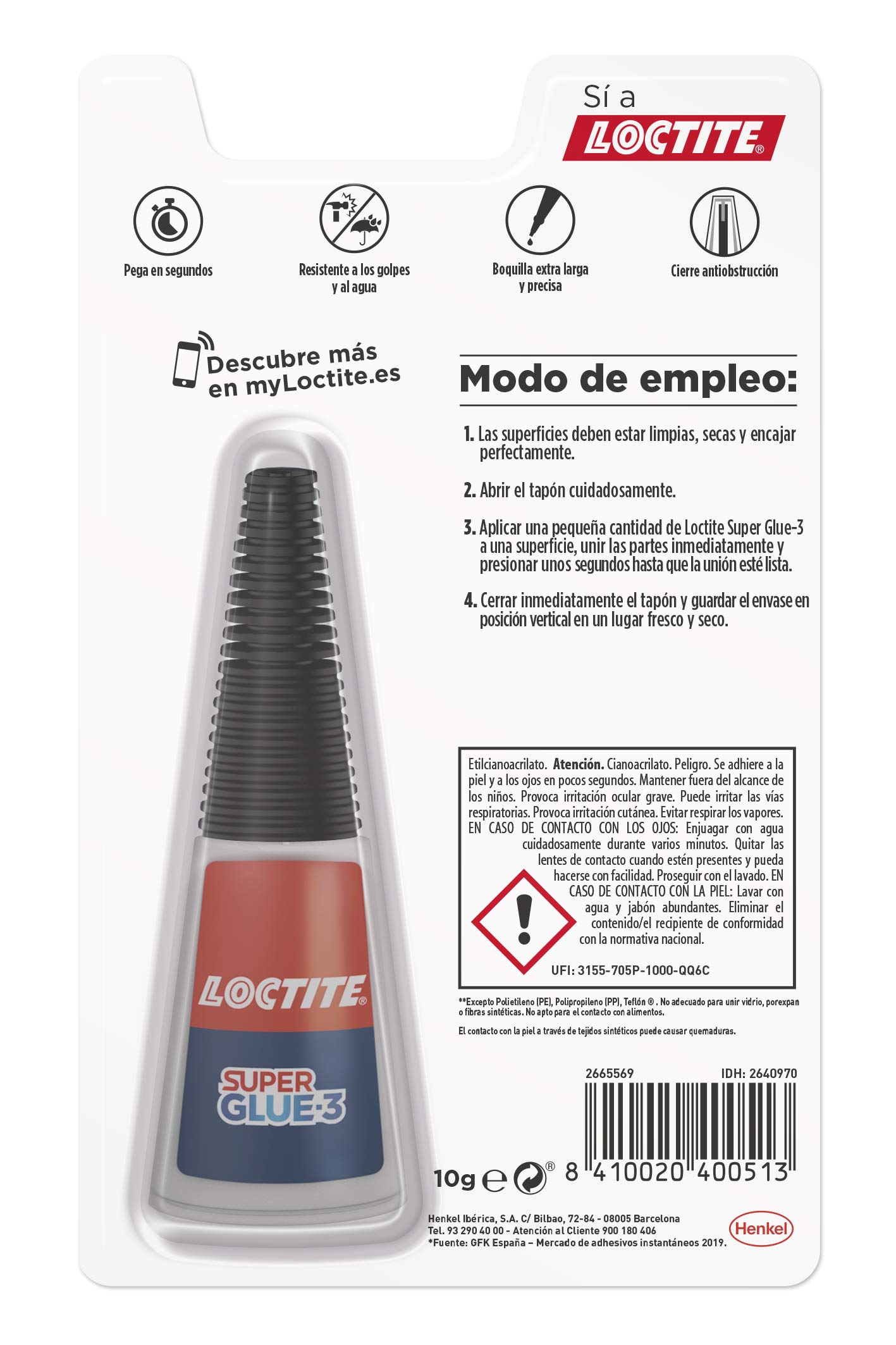 Pack 6 unidades Loctite Superglue 3 Pegamento Adhesivo instantáneo de Precisión - Pegamento Cianocrilato de Boquilla Extra Larga para Areas de Difícil Acceso
