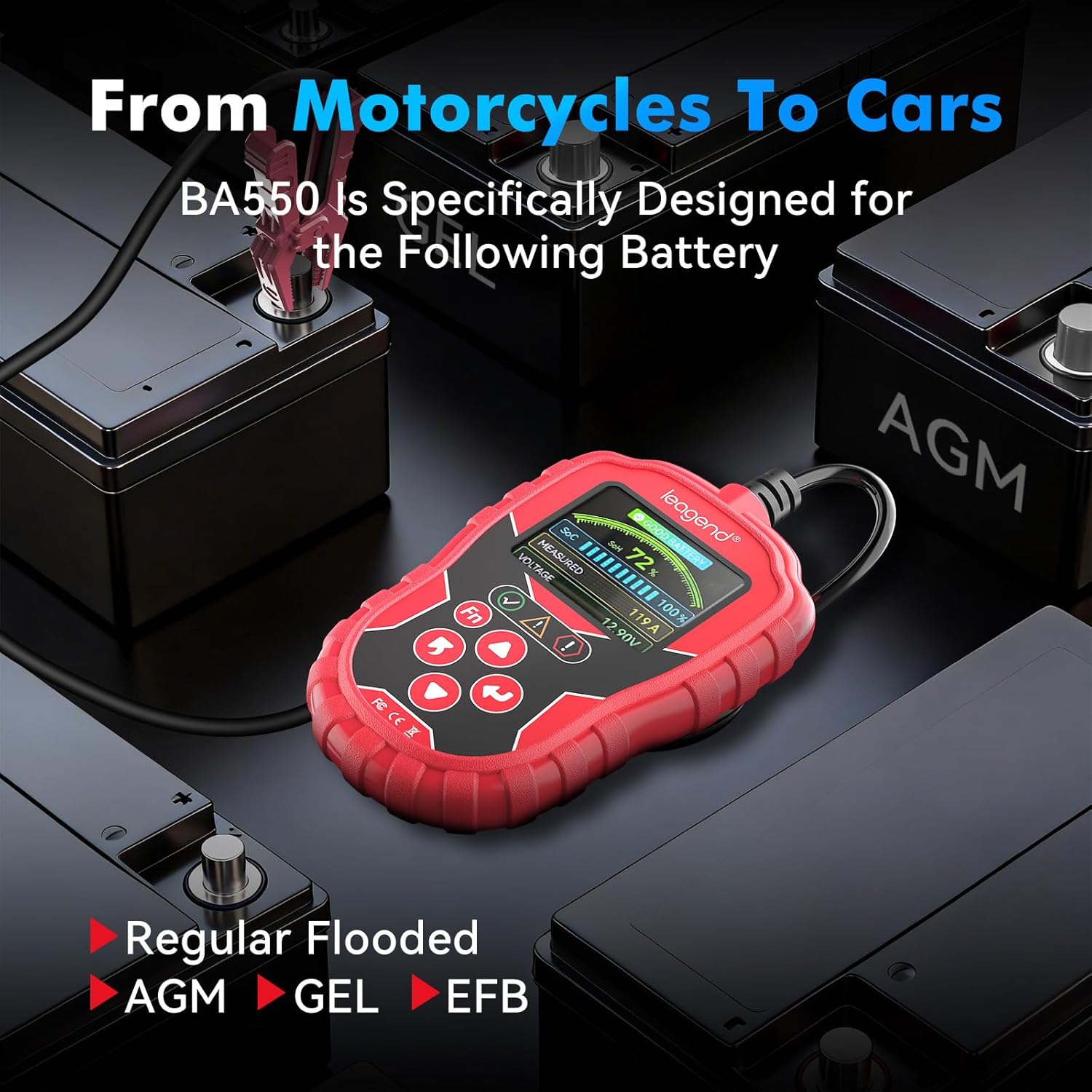 Car Battery Tester 6V/12V with 20-2000A CCA, 24V Cranking/Charging System Test, Quick Test & Multi-Standard Support, Diagnostic Tool for Trucks/Boats/RVs/Marine Vehicles