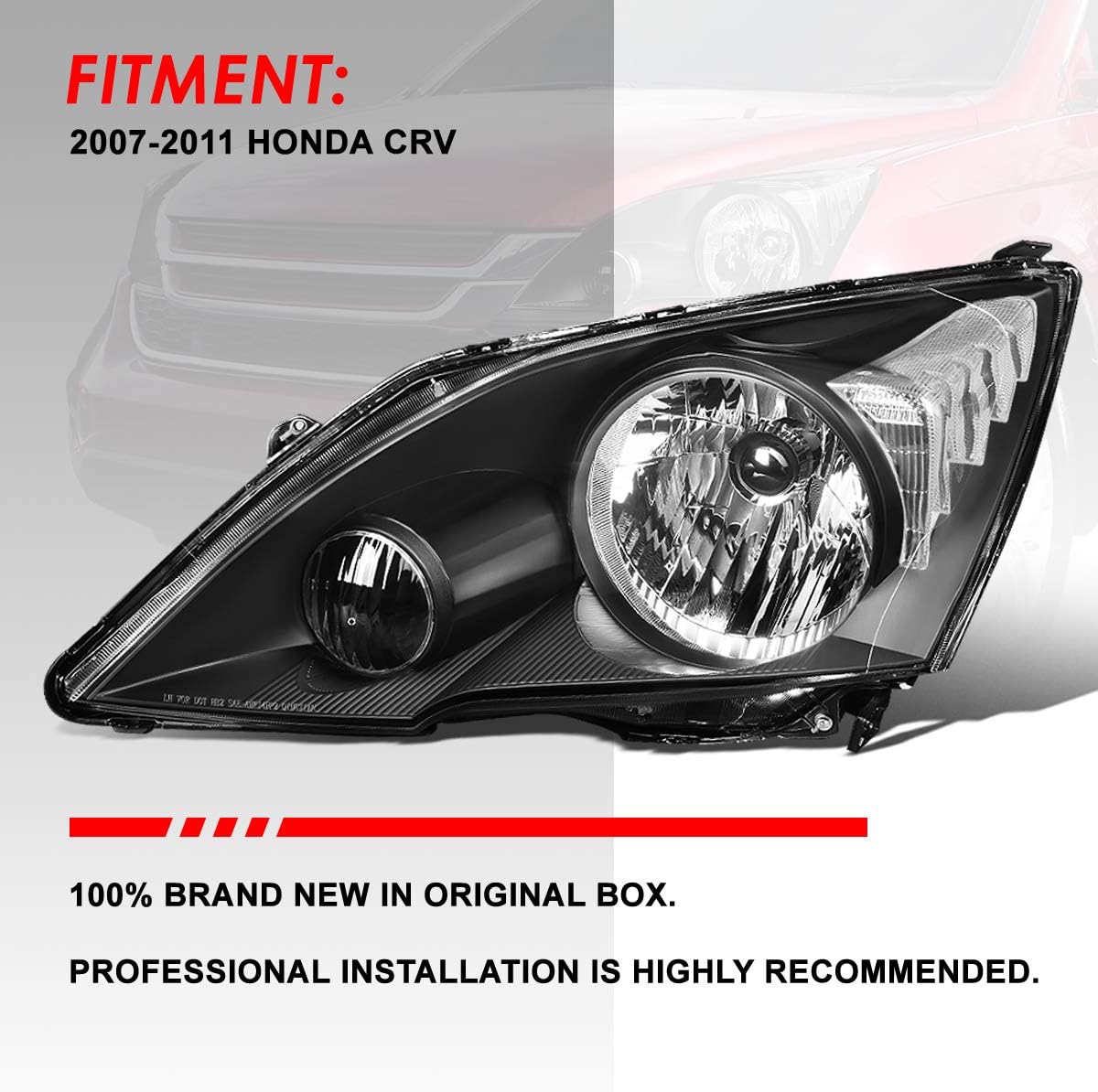 Auto Dynasty Halogen Model Factory Style Headlights Assembly Compatible with Honda CR-V 2007-2011, Driver and Passenger Side, Black Housing Clear Corner
