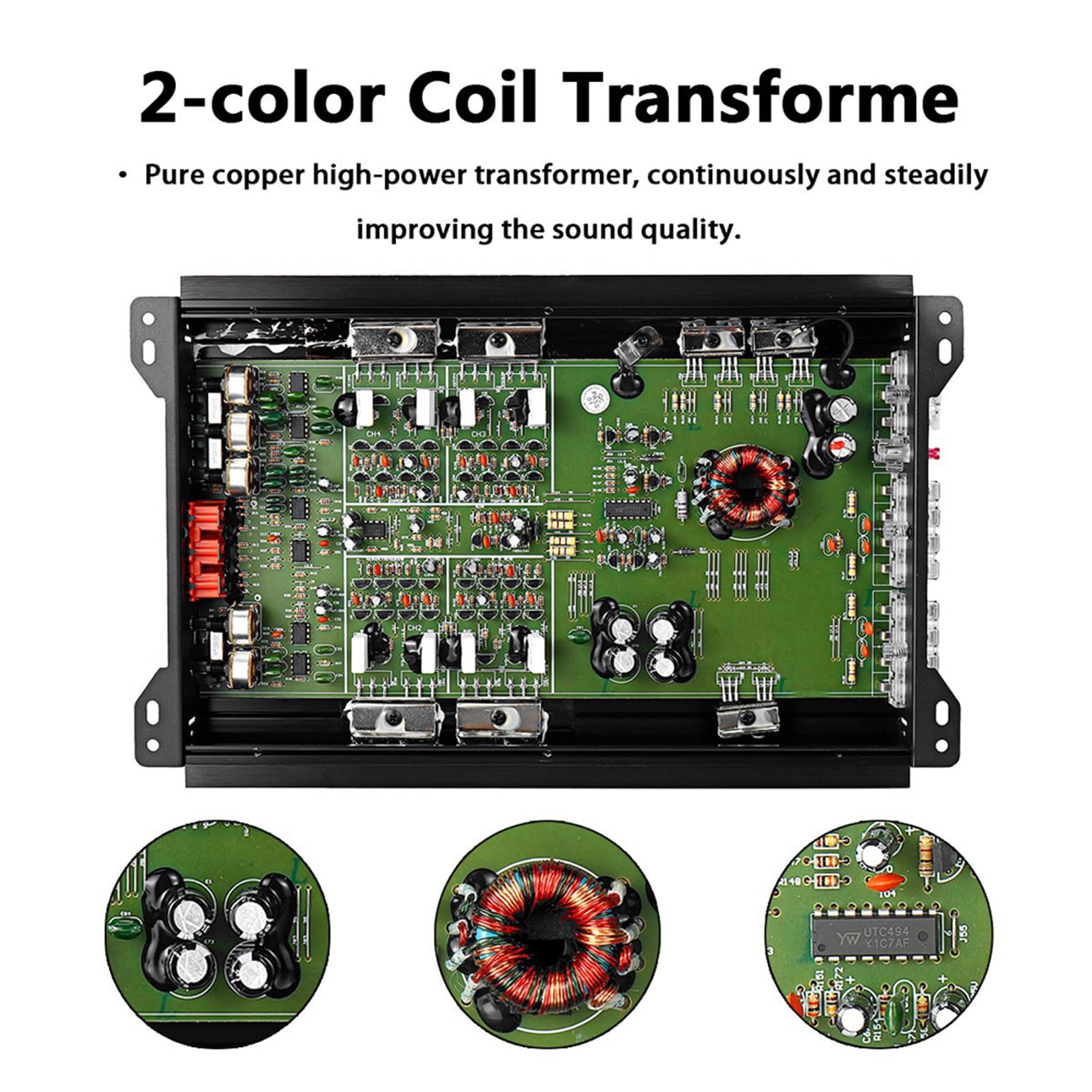 Amplificatore audio per auto a 4 canali 6800W amplificatore di potenza per auto classe A/B 12V ultra sottile per impianto car audio e sistemi audio veicolari potenziamento segnale
