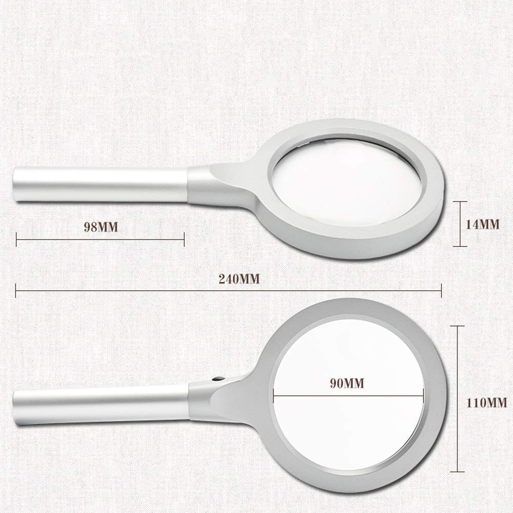 Lupa HD 3X de Vidrio, Lectura, Lupa óptica de Mano con luz LED, portátil de Mano de 240 mm