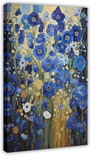 9W Gustav Klimt Blue Flowers Poster Art Print, Gustav Klimt Exhibition Inspired Artwork Painting Wall Art Decor For Living Room Bedroom Office