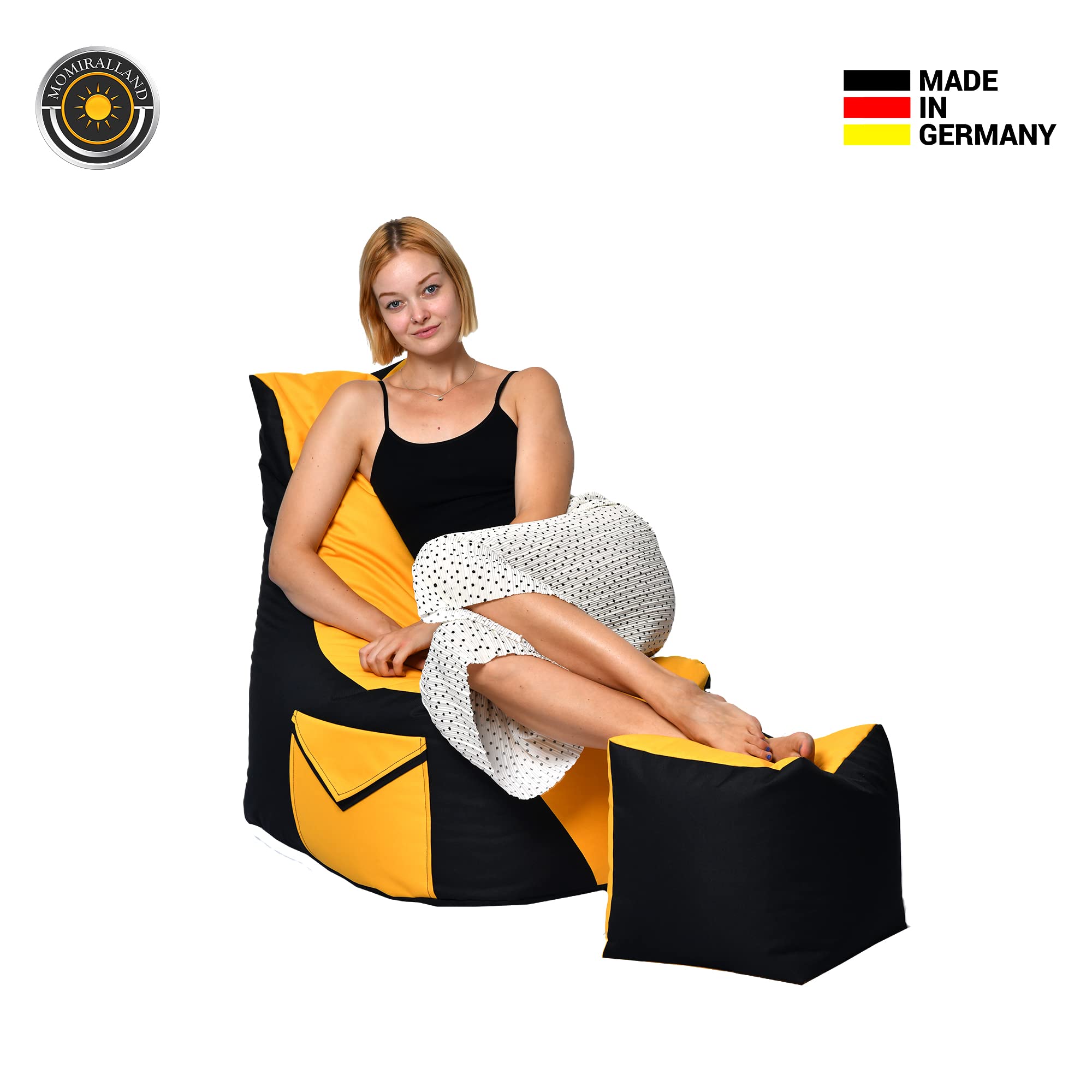 Komfort Sitzsack XL - XXL mit Hocker Sitzkissen BodenKissen Sessel In- & Outdoor geeignet Gaming Sitzsack für Erwachsene und Kinder (Anthrazit, XL - Durchmesser 75 cm)