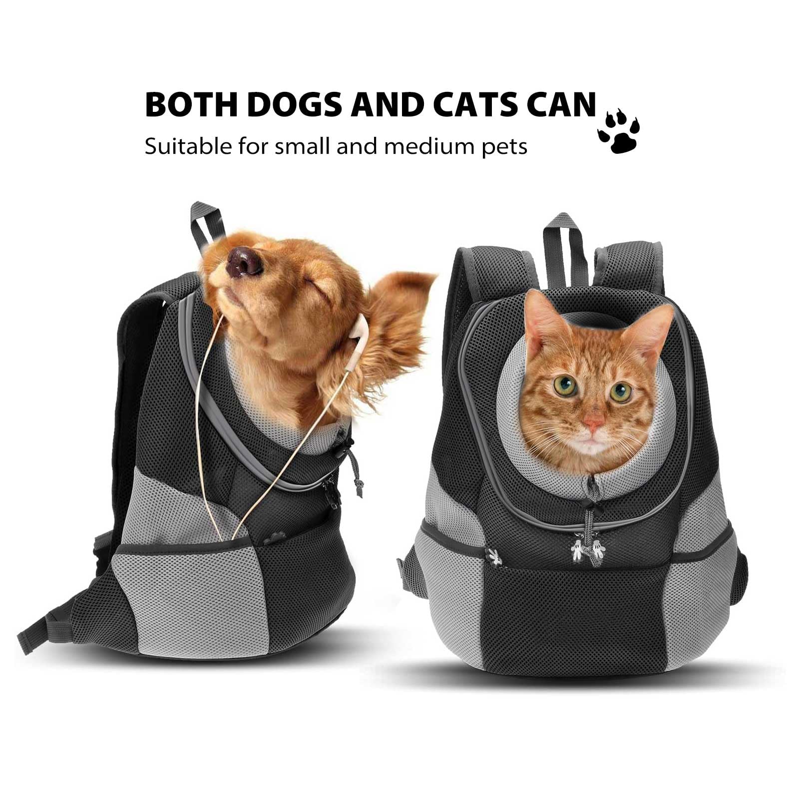 PETCUTE Mochila para Perros Mochila Bolsos para Perros pequeños transportador de Perros portabebés para Perros,Negro,M