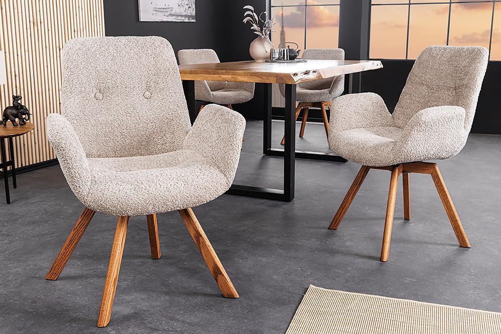 Stuhl BALTIC - 61cm - beige - Bouclé-Stoff Massivholz-Beine Eiche drehbar
