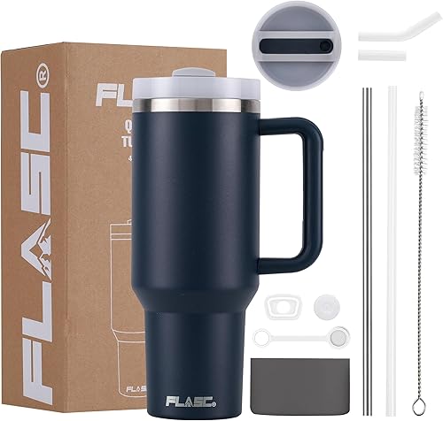 Miniatura 1 de Vaso de 40 onzas con asa y pajilla, vaso aislado 100% a prueba de fugas con tapa y pajilla, incluye todos los accesorios popote de acero inoxidable,