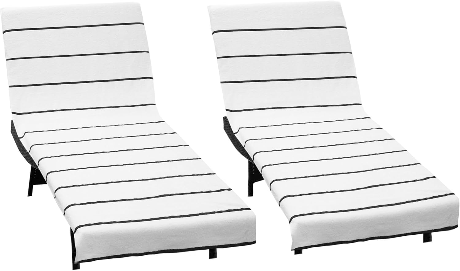 COTTON CRAFT Pool Lounge Chair Cover - 2 Pack Terry Towel Chaise Lounge Cover - Soft Cotton Absorbent Striped Towel Beach Chair Cover - Oversized 32 in W x 82 in Length x 7 in Pocket – White Black