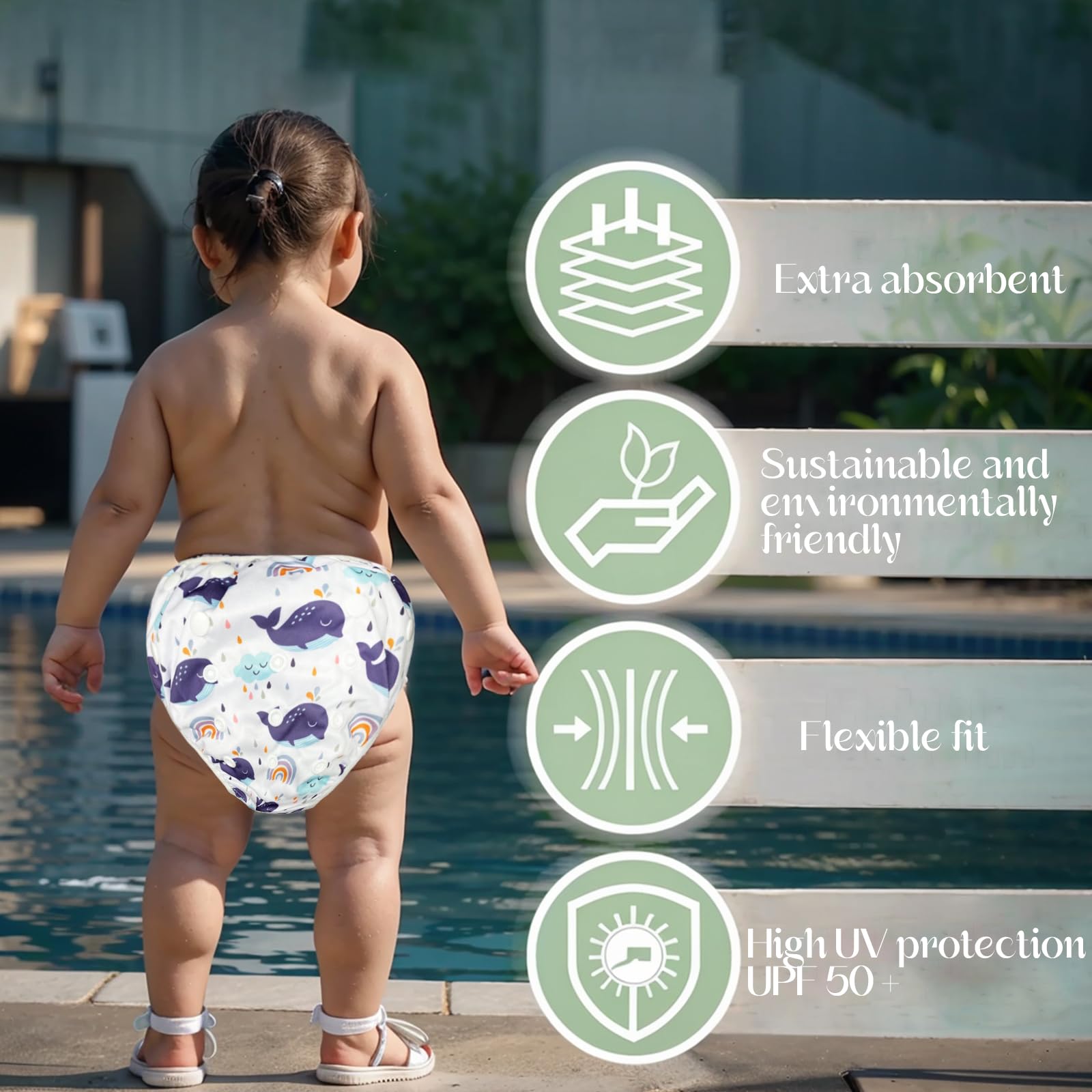 Couches de Bain Lavables Bébé, Ajustable Couche Piscine pour Enfants de 0-2 Ans, Maillot de Bain Réutilisable pour Bébé Fille et Garçon, Pantalon Couche de Natation pour Bebe 3-15kg (B)