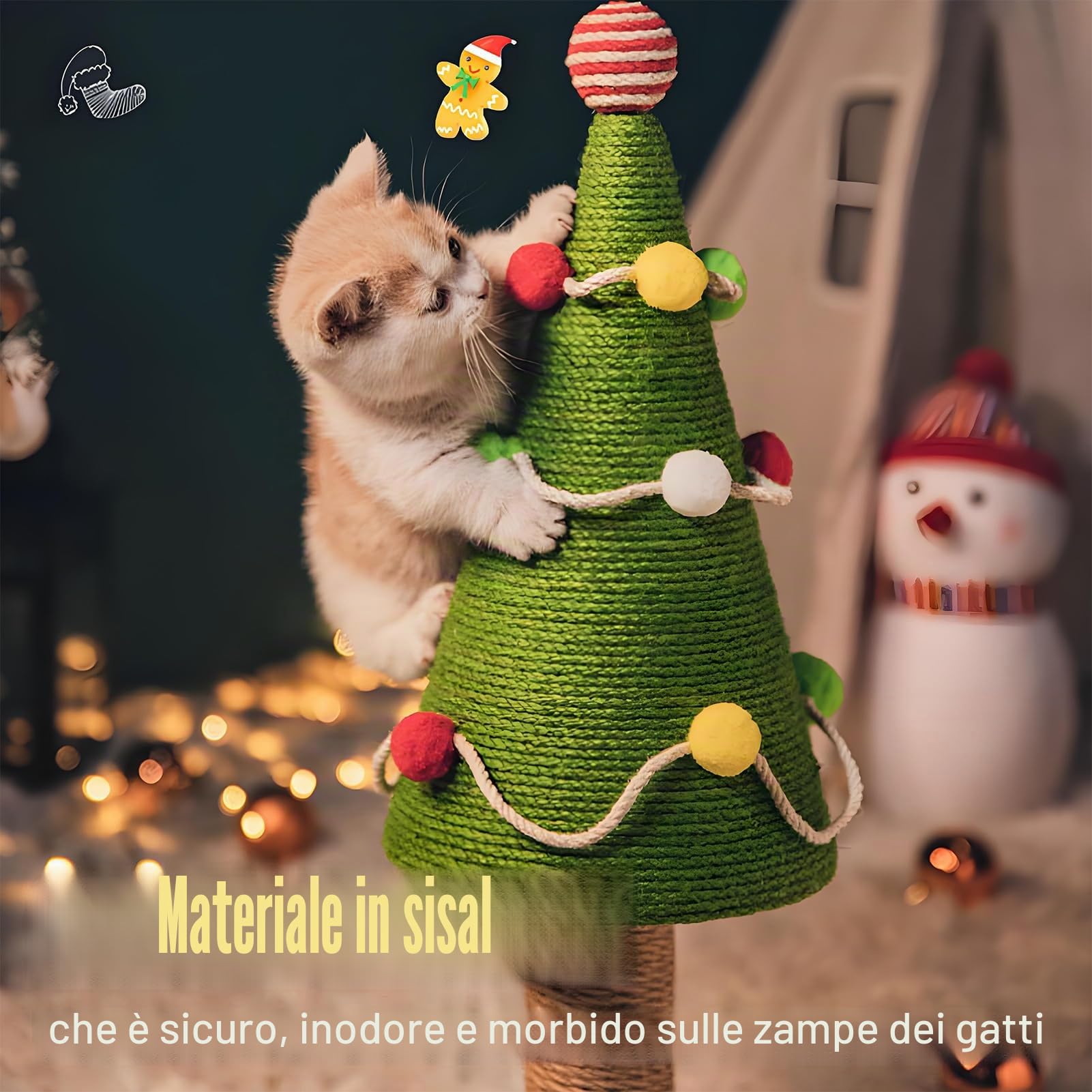Tiragraffi per Gatti Albero di Natale, Torre in Sisal da Interno (Medio: 30 X 47 cm/11,8 X)