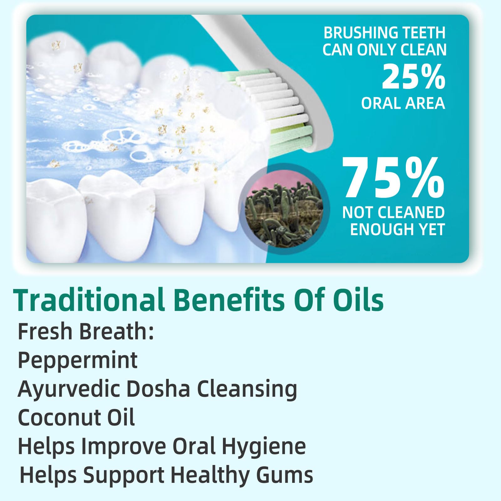 Huile de noix de coco (8 Fl.Oz), rince-bouche à l'huile de menthe avec grattoir à langue - naturelle et sans alcool pour les dents pour aider à une haleine fraîche, au blanchiment des dents