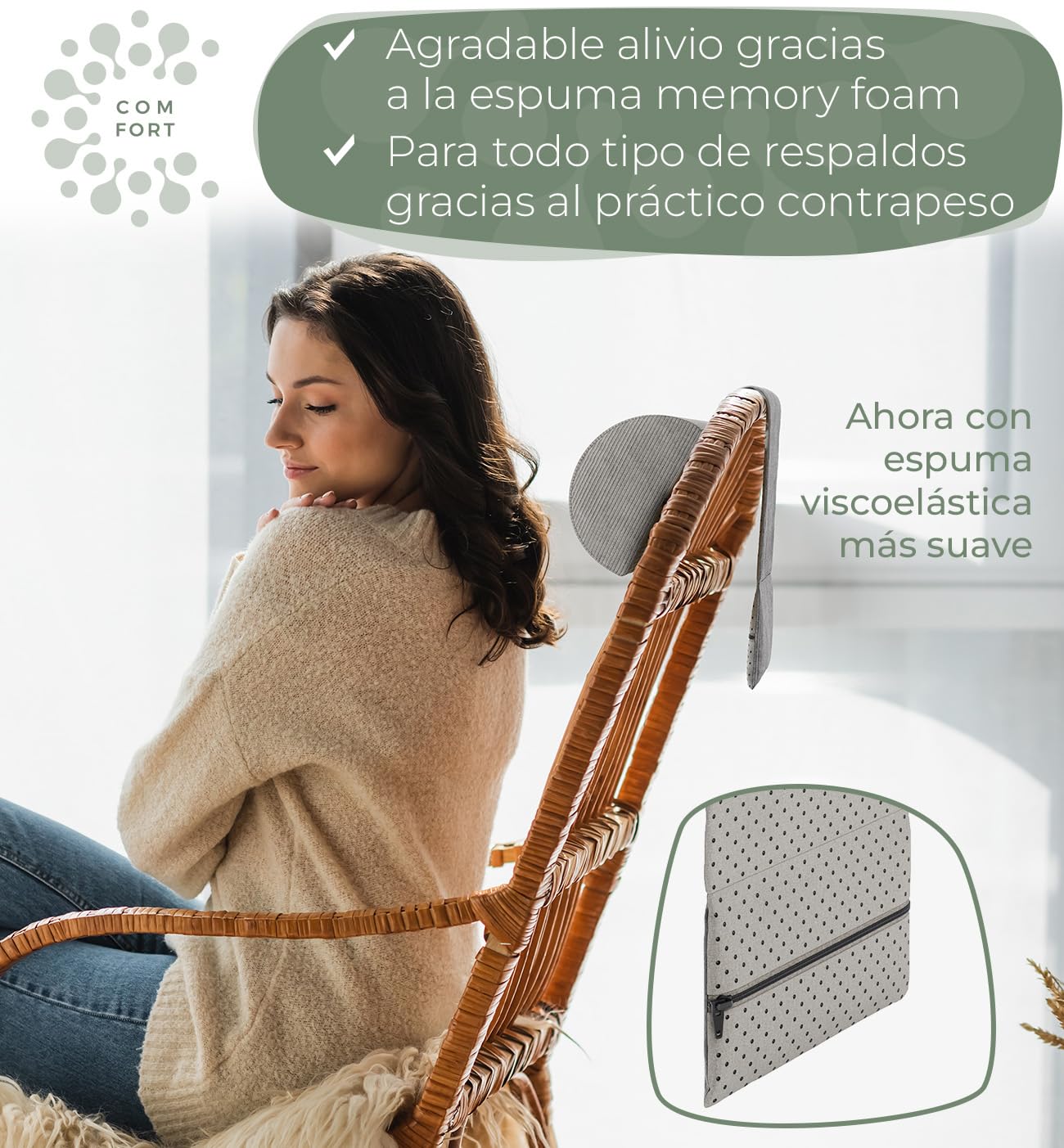 Reposacabezas cojin con contrapeso (100% Espuma viscoelástica) - Almohada Cervical, Cojines para sillas, Sofa, Lectura, Neck Pillow, Cuello, reposacabezas Coche