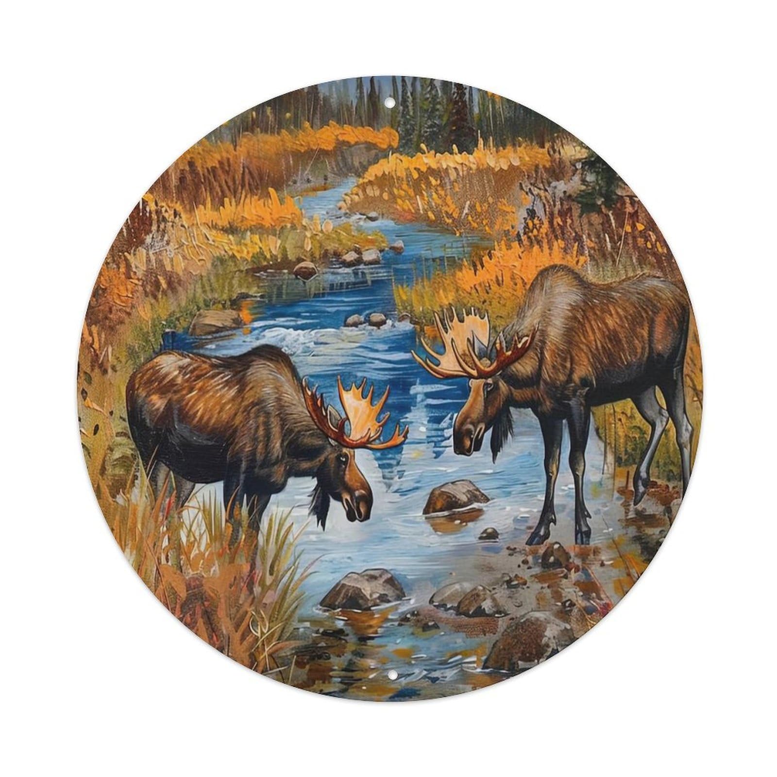 Animal Artwork Two Elk by The River Metal Tin Sign