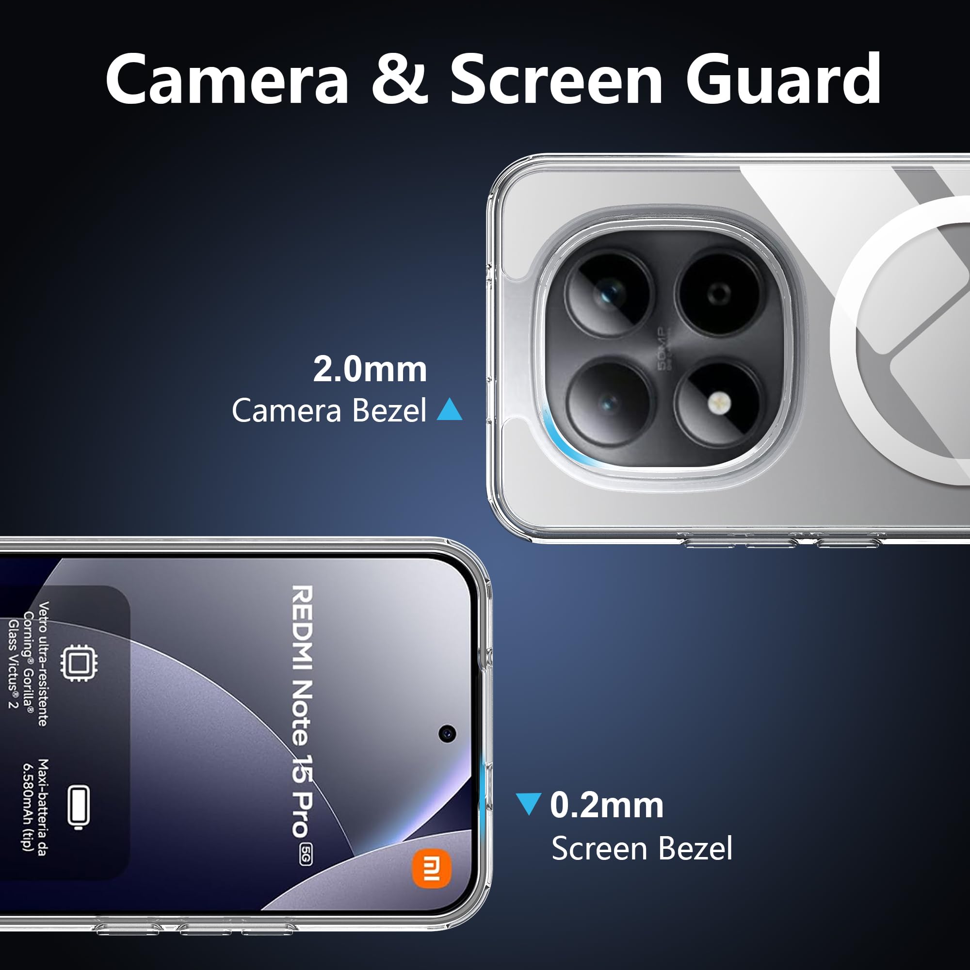 Fitudoos Cover per Xiaomi Redmi Note 15 pro 5G, Compatibile Con MagSafe, Custodia protettiva antiurto per cellulare, anti-ingiallimento, anti-olio e anti-graffio Cover- Trasparente