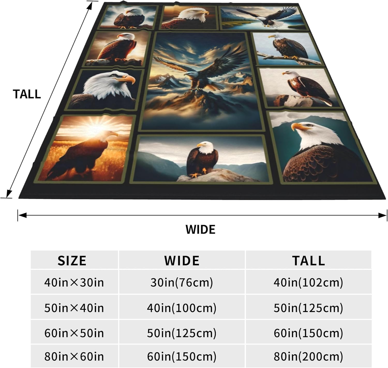 Eagle Blanket Gifts for Kids Women and Men Soft Warm Lightweight Cozy Flying Eagles Animal Throw Blankets for Bed Living Room Sofa Couch Birthday Decor 50x60in