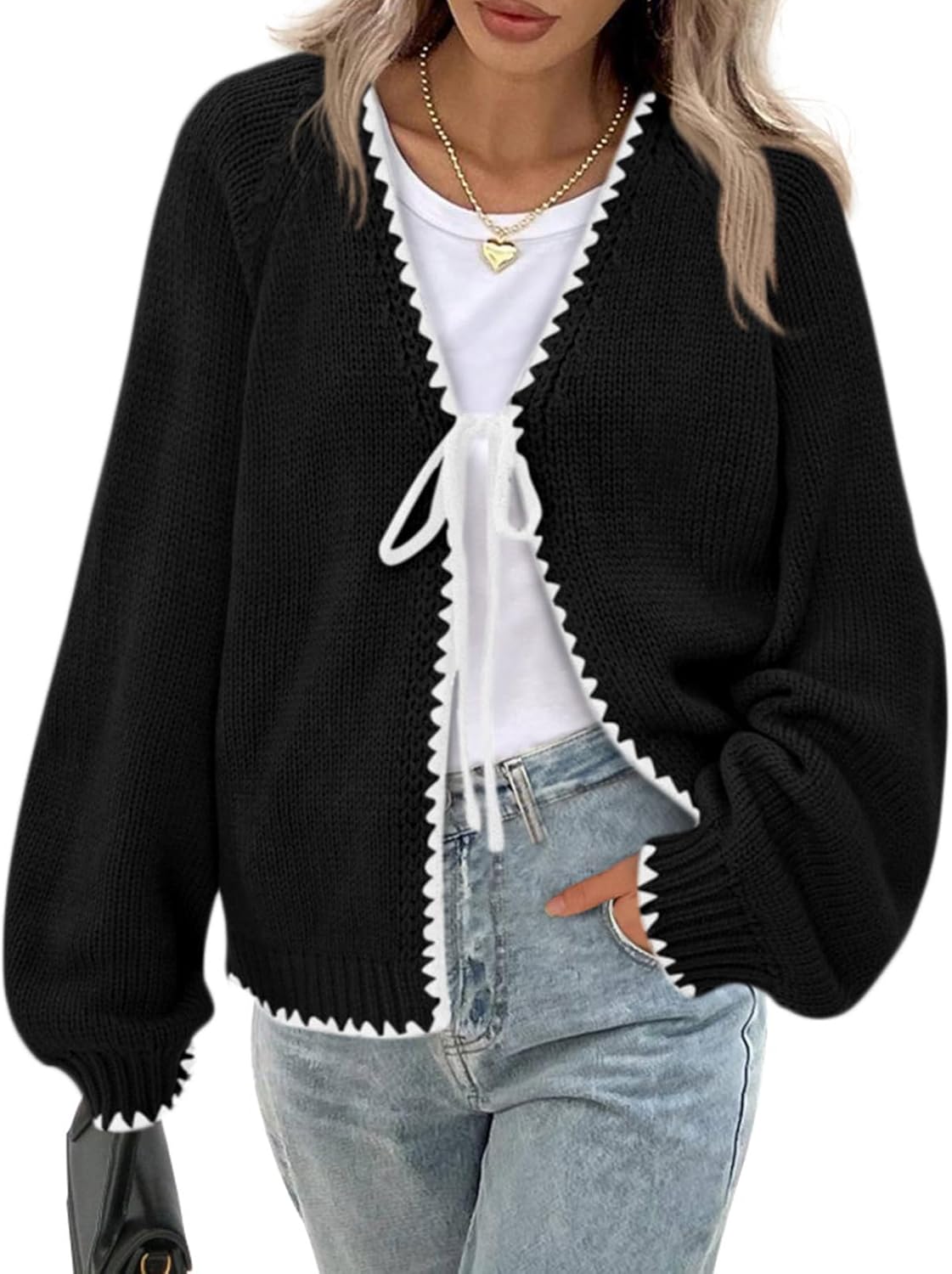 PRETTYGARDEN Womens Fall Cardigan Sweaters 2025 Long Sleeve Open Front Tie Knit Loose Cute Lightweight Sweater