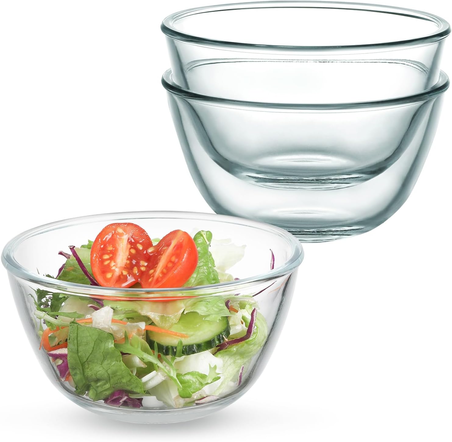 WHJY 3 Pack of 6 Inch Glass Cereal Bowls - Crystal Clear, Oven & Microwave Safe, Modern Style, Perfect for Salad, Pasta, Soup, Cereal