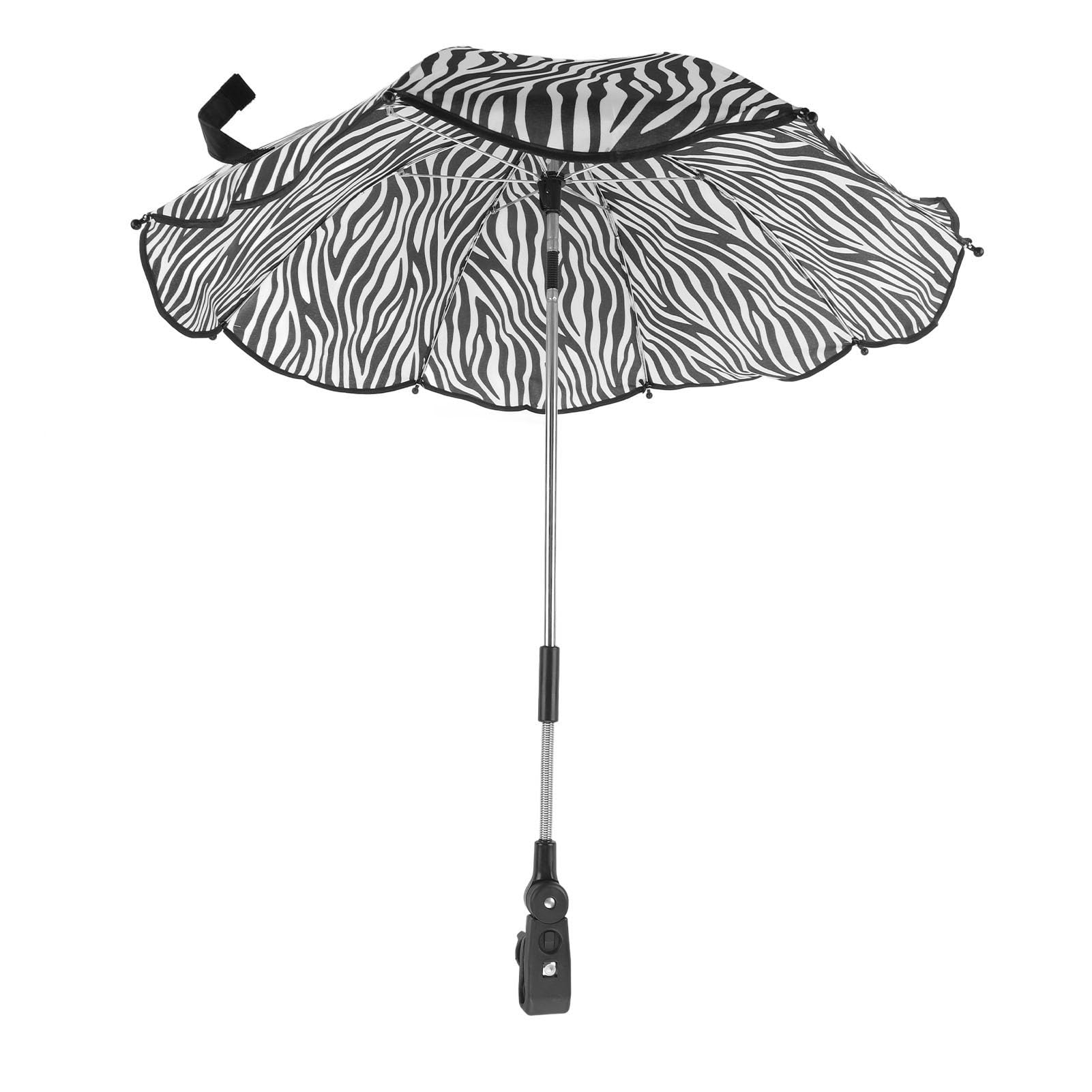 14-calowy Parasol do Wózka Dziecięcego, Uniwersalny Parasol do Wózka Dziecięcego z Zaciskiem, Regulowany w Zakresie 360 ​​stopni Parasol Ochronny do Wózka Dziecięcego, Składany (Pasek zebry)