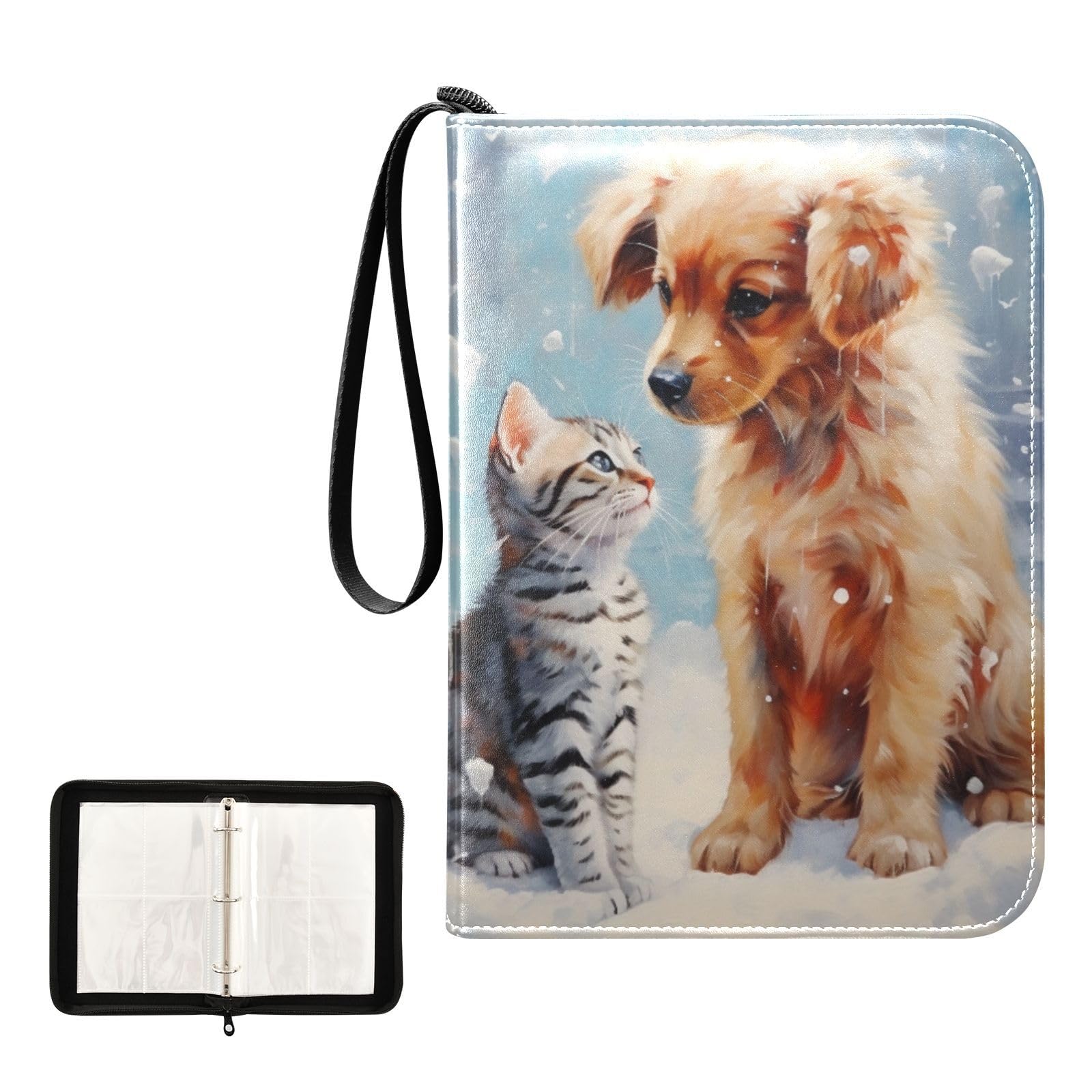 4 Pockets Trading Card Album Holder Book Folder Sports Card Binder Dog and Cat 400 Double Side Pockets for 3 Ring Binder Zipper