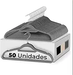 Vittak Kit 50 Cabides de Veludo Slim Adulto Antideslizante Cor Cinza