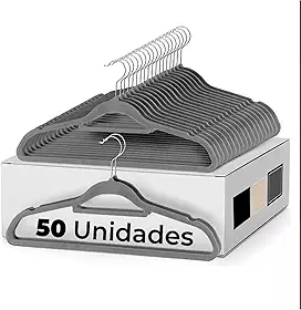 Vittak Kit 50 Cabides de Veludo Slim Adulto Antideslizante Cor Cinza