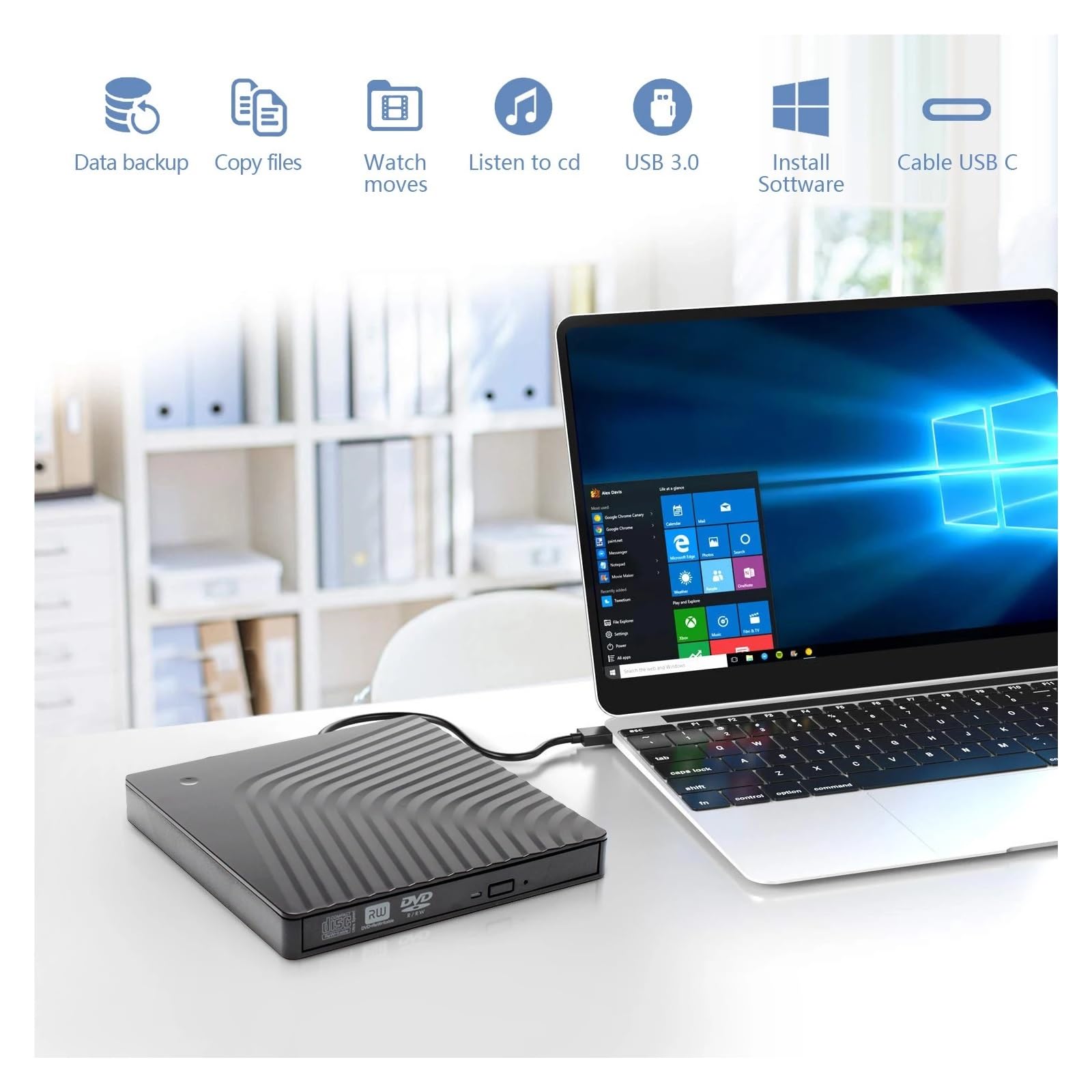 Przenośna Zewnętrzna Nagrywarka DVD USB3.0 Nagrywarka CD RW Slim Czytnik Napędu Optycznego Typ Tacy Odtwarzacza Do Laptopa PC łAtwy W UżYciu