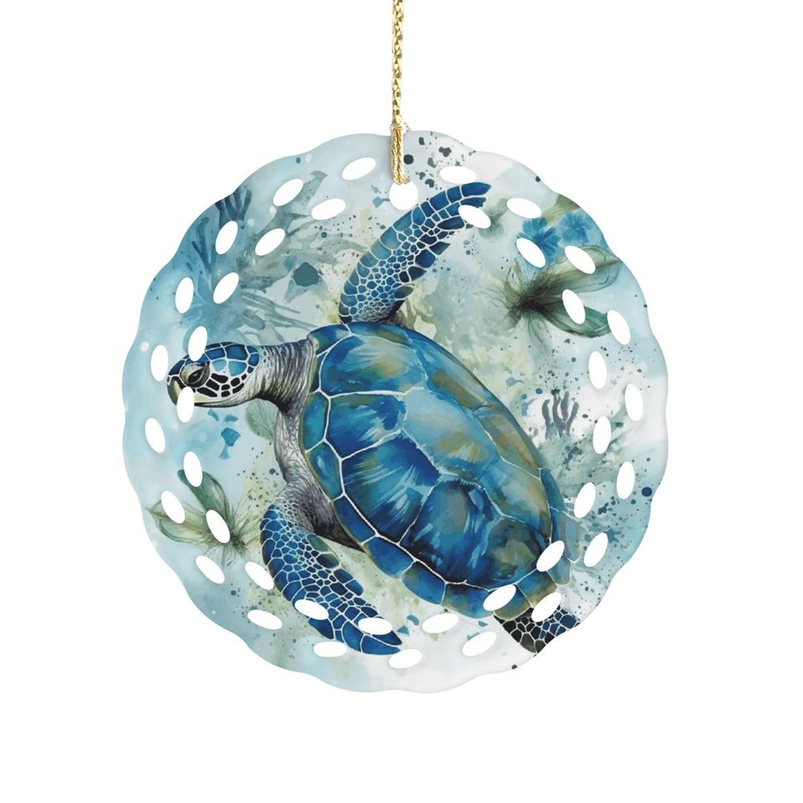 Sea Turtle-Blue Christmas Ornament Holiday Hanging Decoration Xmas Tree Keepsake Personalized Xmas Tree Ornament Round Ceramic Ornaments for Keepsake Gifts Ideas Home Decor