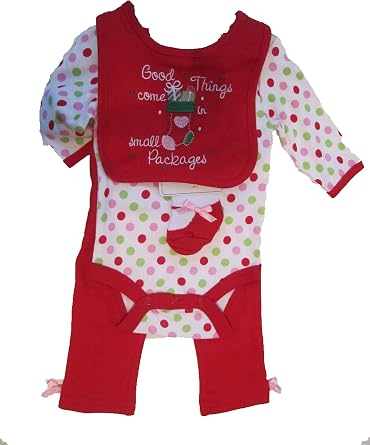 Baby Gear Babys First Christmas 4-pc Set Red 6/9 Months, Red/Pokadot