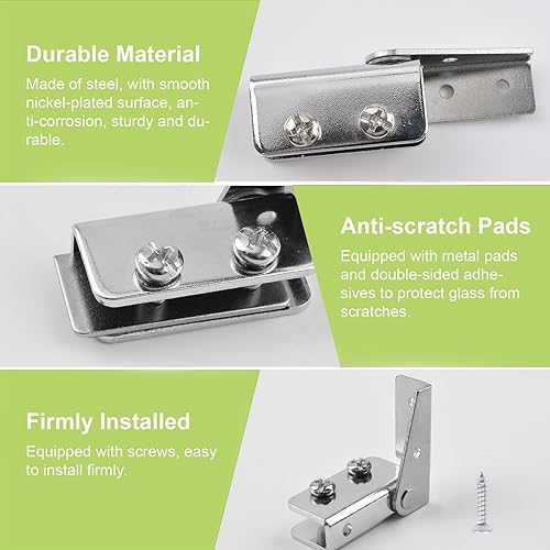Miniatura 4 de UFURMATE Bisagra de puerta de cristal, 2 pares de bisagras de pivote de puerta de vidrio montadas en el lado de acero, sin marco, abrazadera