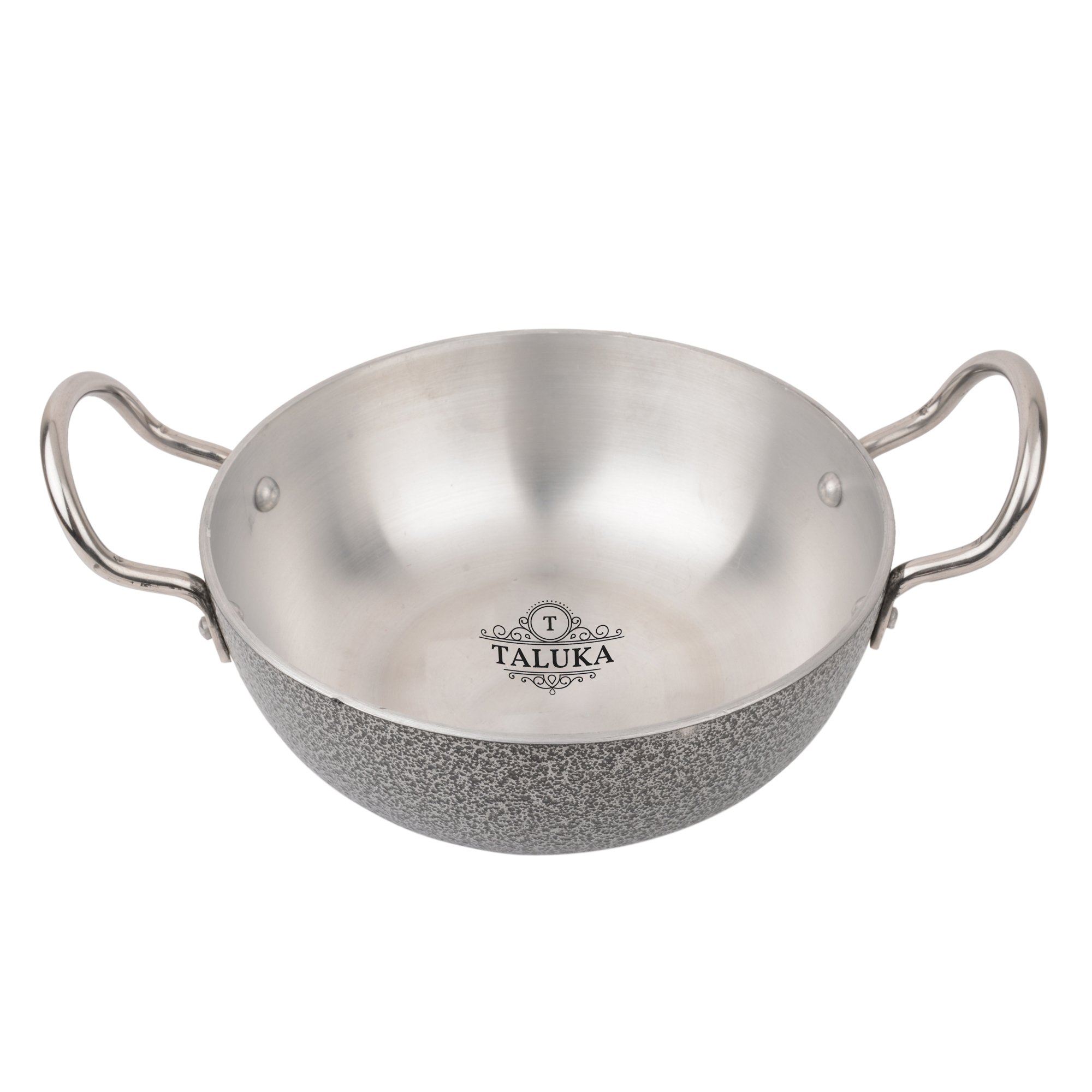 TalukaAluminum Black Coated Designer Kadhai Wok, 8.8" X 3.1", Silver & Black