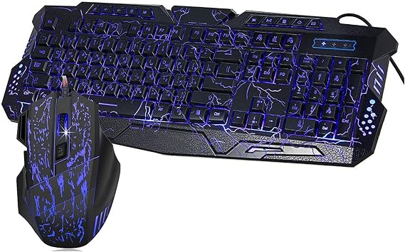 Mechanical Gaming Keyboard and Mouse Combo Set Computer Wired Keypad USB Interface 104 Keys with Multi Color Backlight for Home PC Gaming